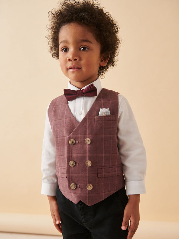 Plum Purple Check Waistcoat Set With Shirt And Bow Tie (3mths-7yrs)