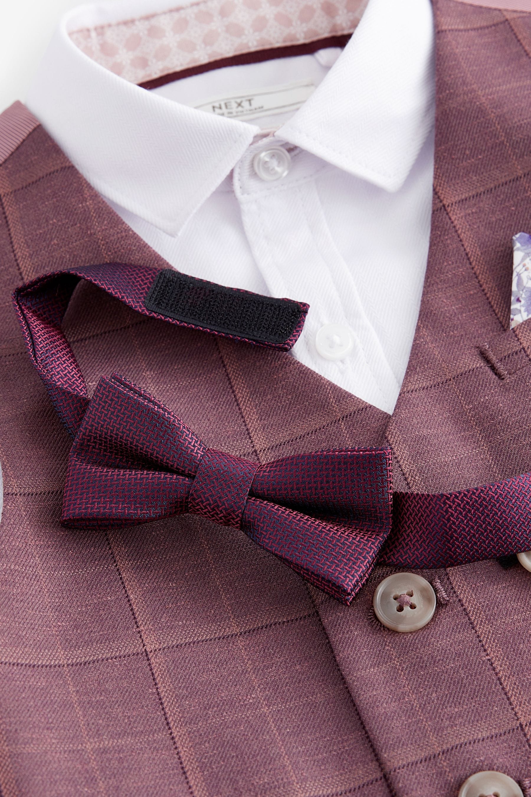 Plum Purple Check Waistcoat Set With Shirt And Bow Tie (3mths-7yrs)