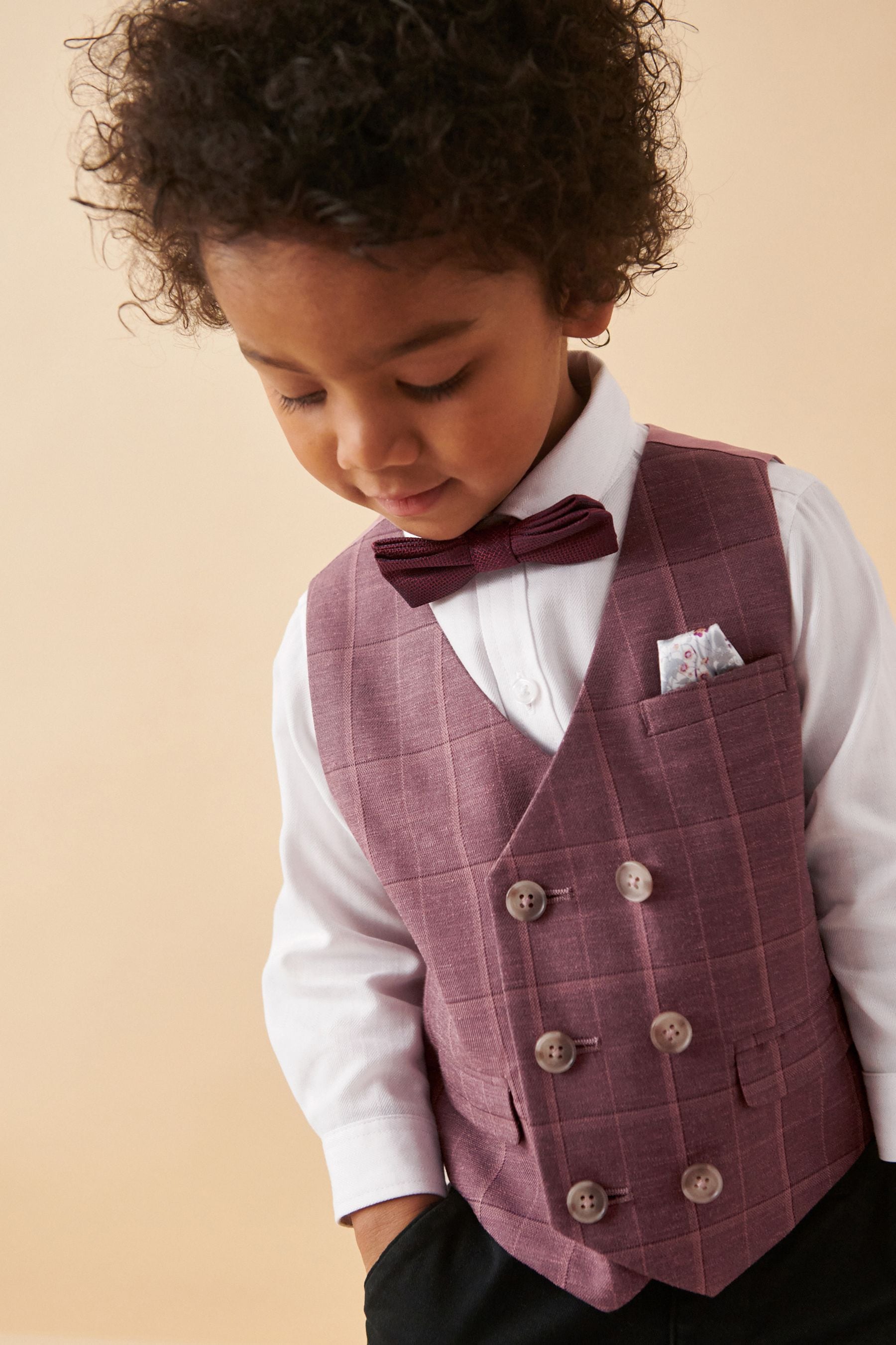 Plum Purple Check Waistcoat Set With Shirt And Bow Tie (3mths-7yrs)