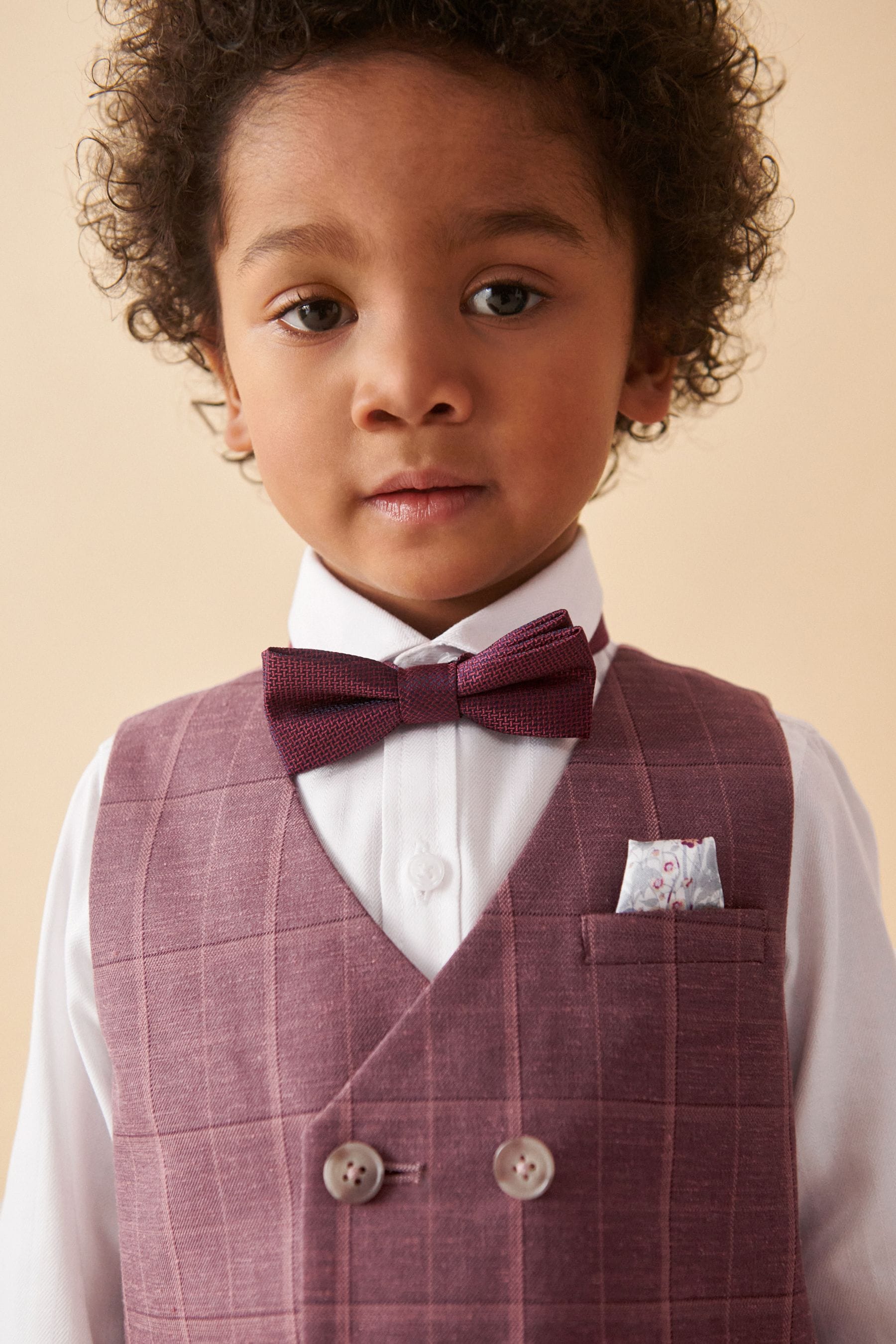 Plum Purple Check Waistcoat Set With Shirt And Bow Tie (3mths-7yrs)