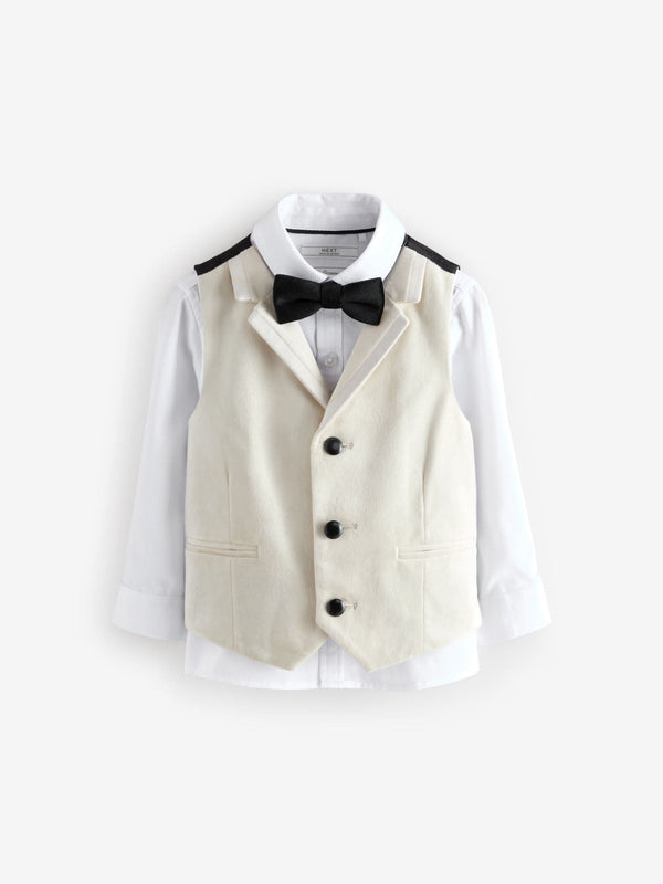 Ivory Plain Waistcoat Set With Shirt And Bow Tie (3mths-7yrs)