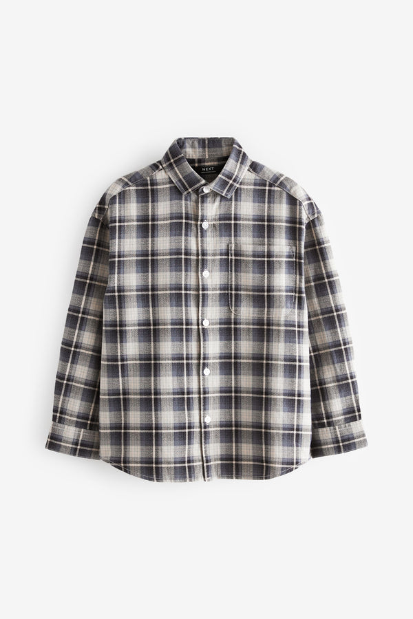 Navy Twill Check Long Sleeve Twill Shirt (3-16yrs)