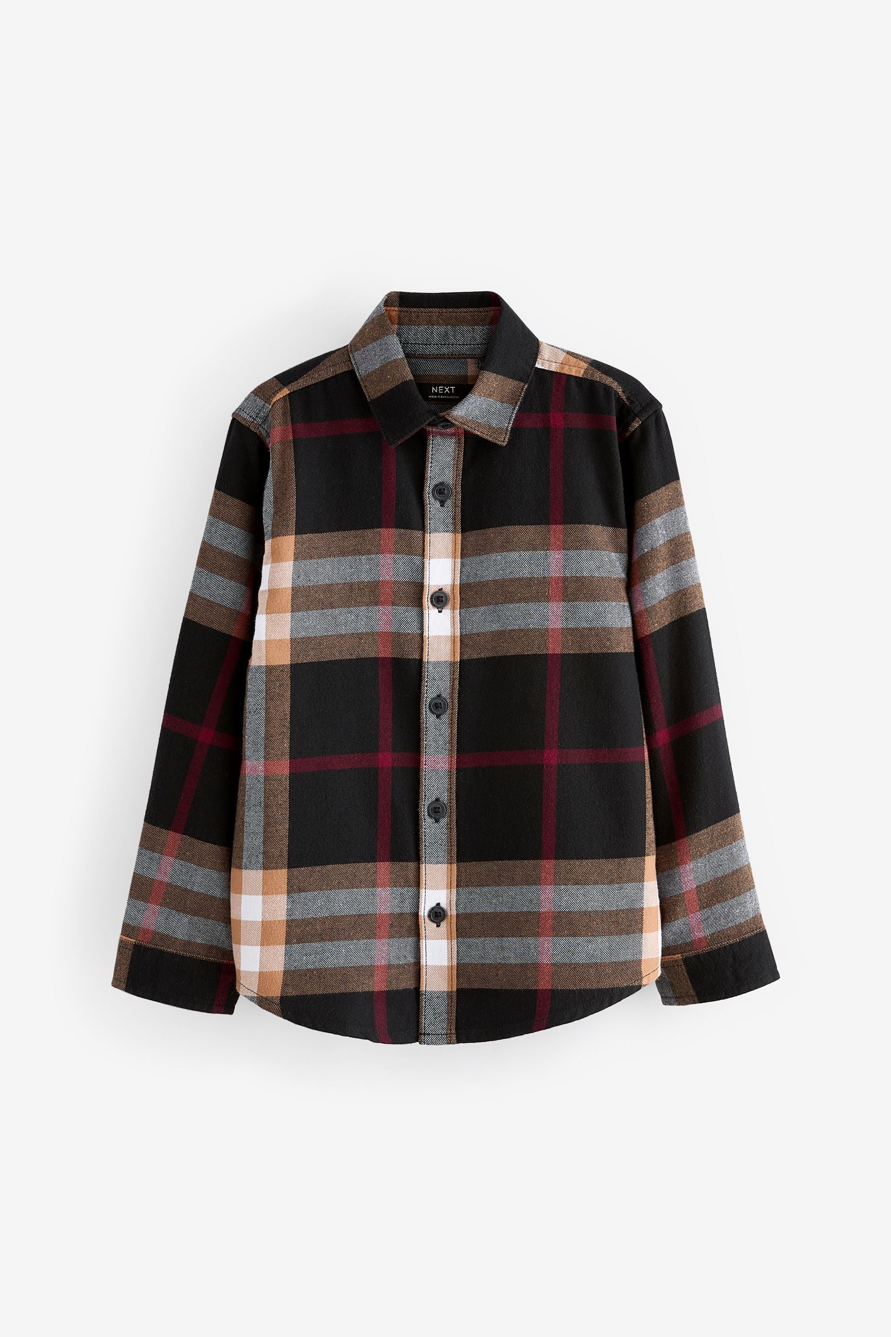 Brown/Cream Check Long Sleeve Twill Shirt (3-16yrs)