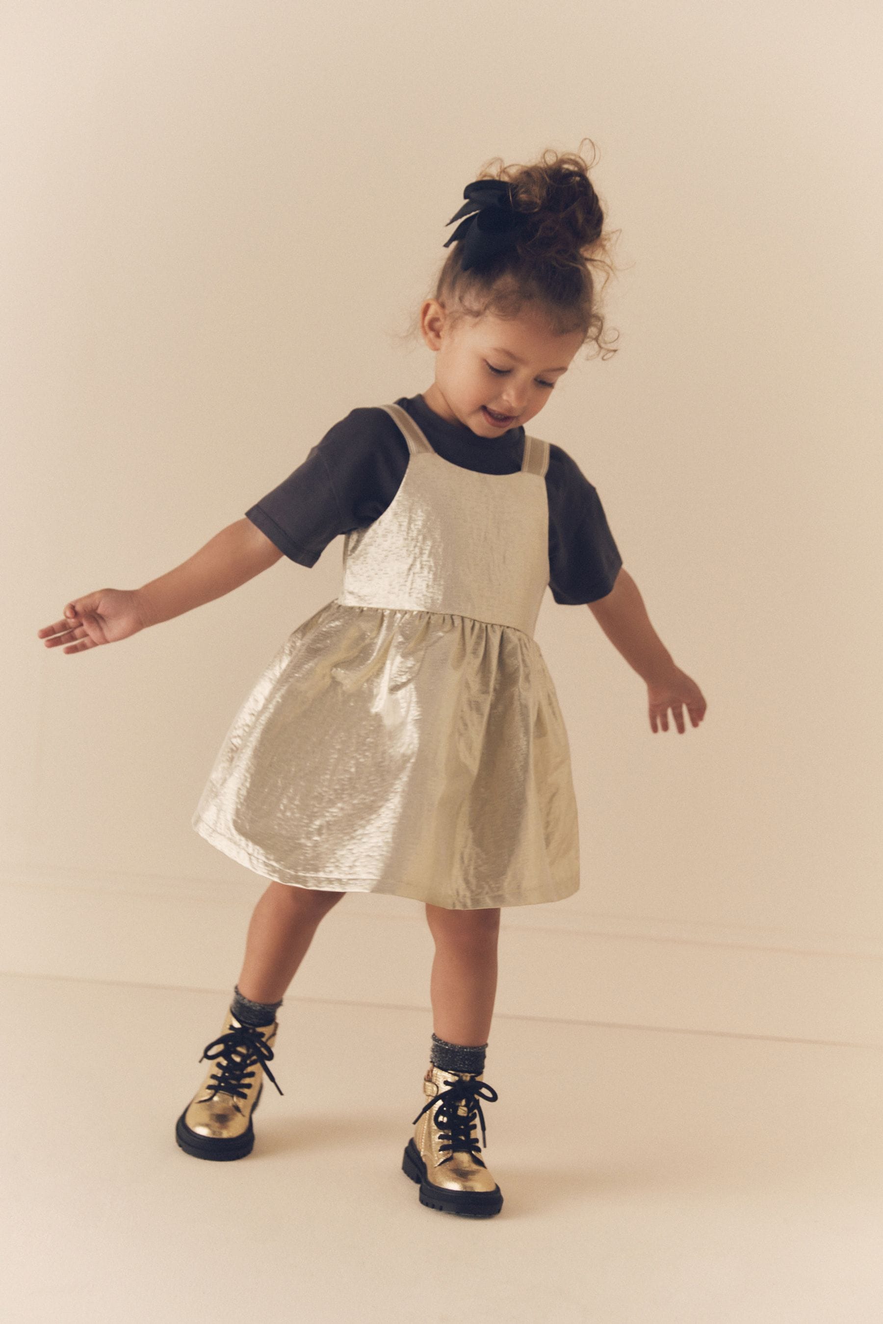 Gold Party Pinafore And T-Shirt Set (3mths-10yrs)