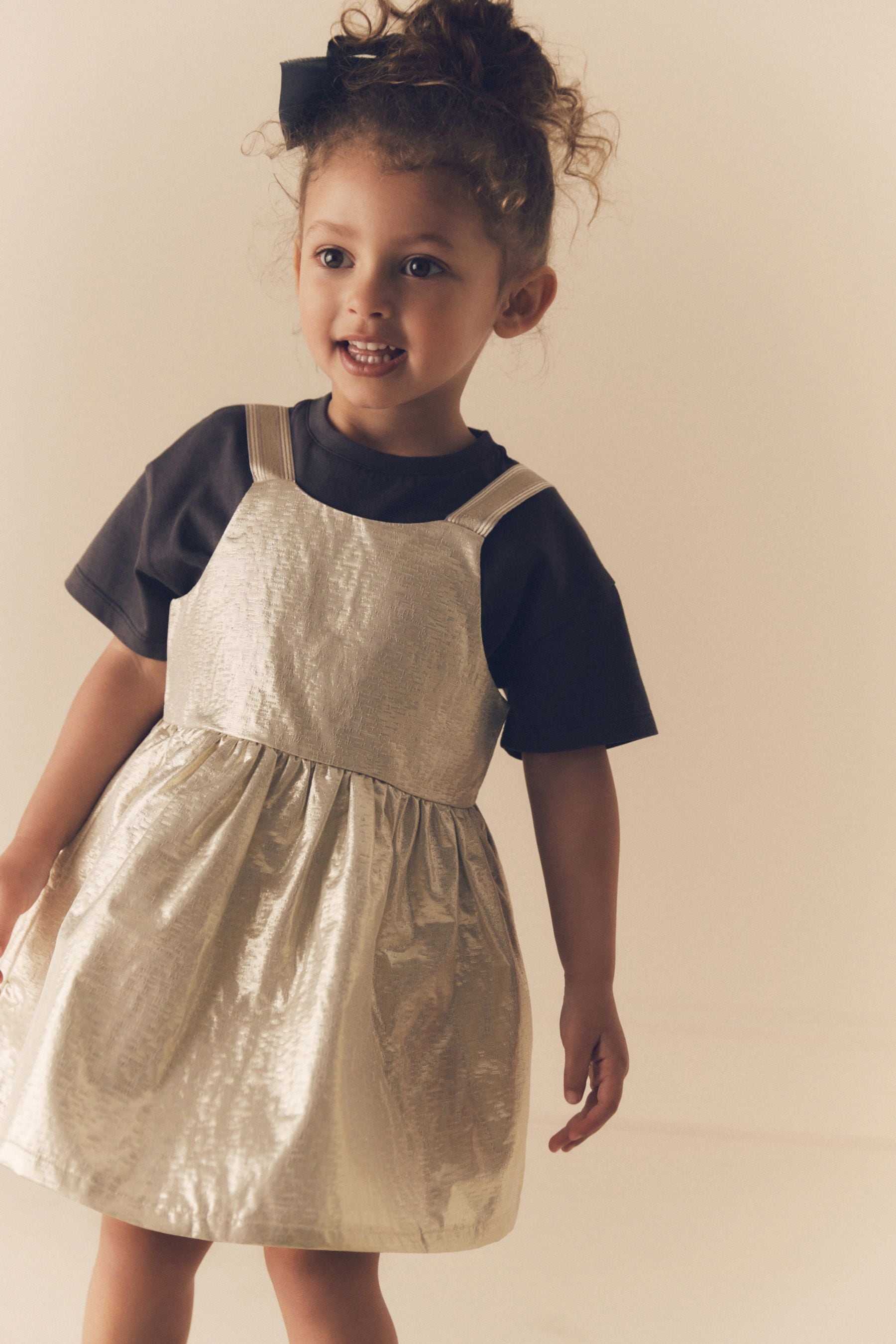 Gold Party Pinafore And T-Shirt Set (3mths-10yrs)