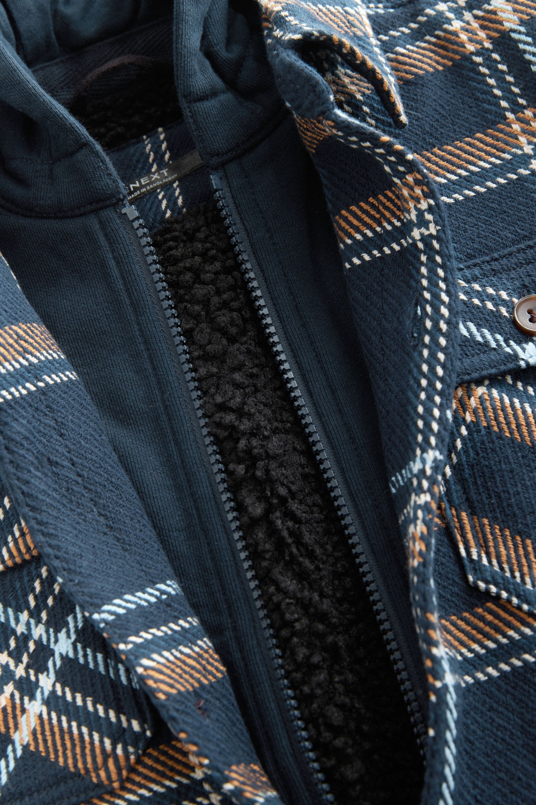 Navy Blue Check Hooded Shacket (3-16yrs)