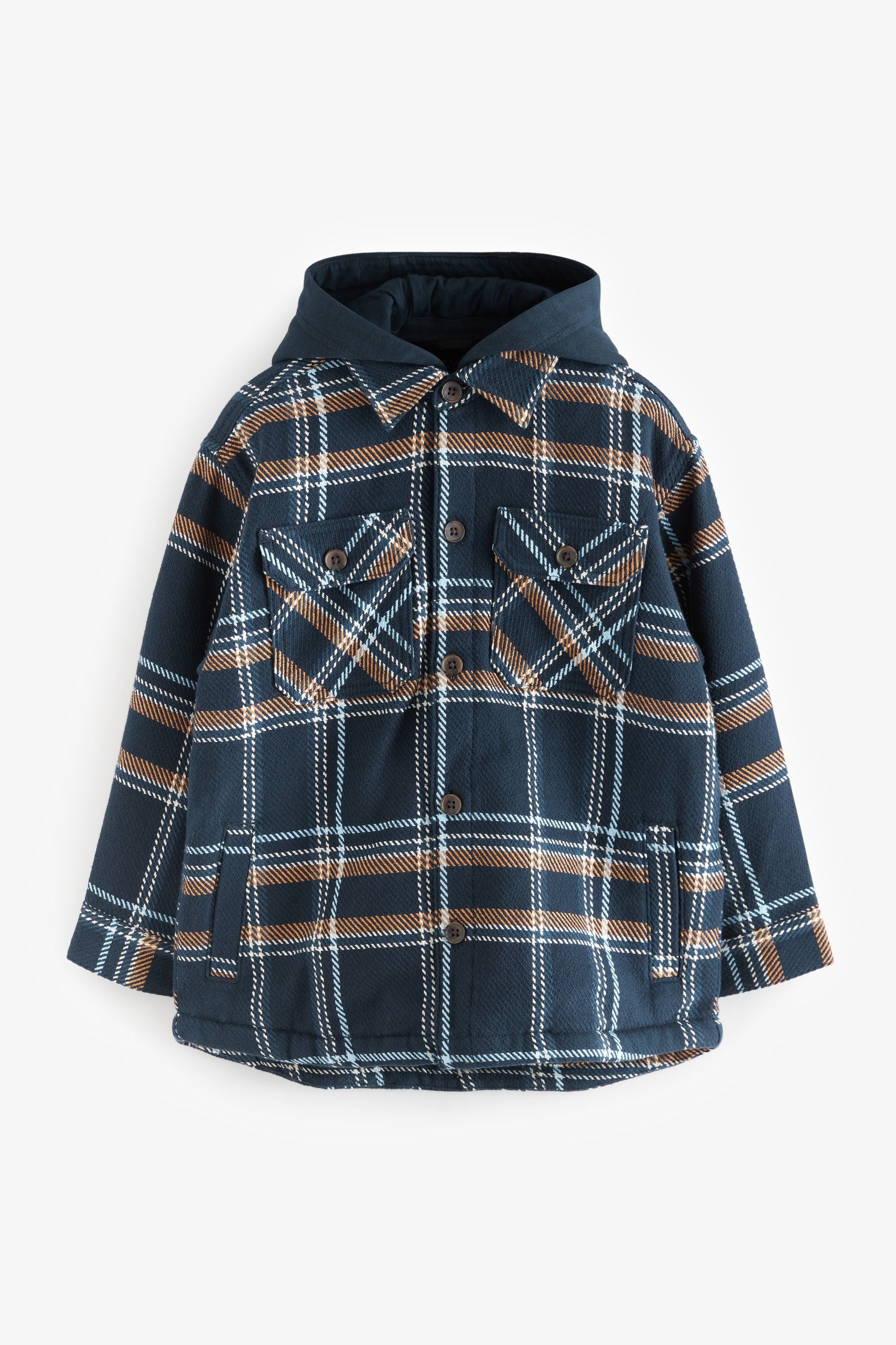 Navy Blue Check Hooded Shacket (3-16yrs)