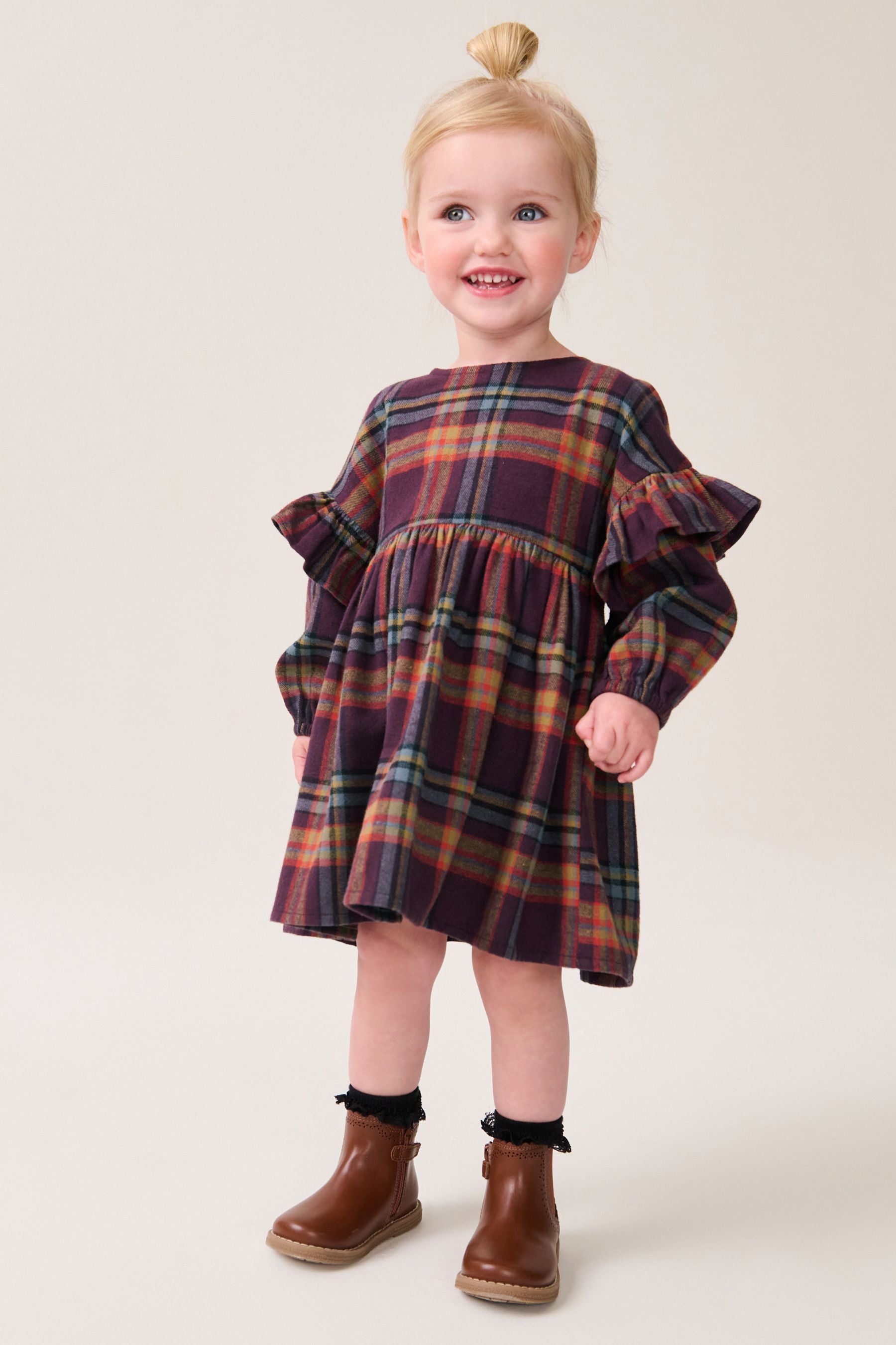 Purple 100% Cotton Check Frill Dress (3mths-8yrs)