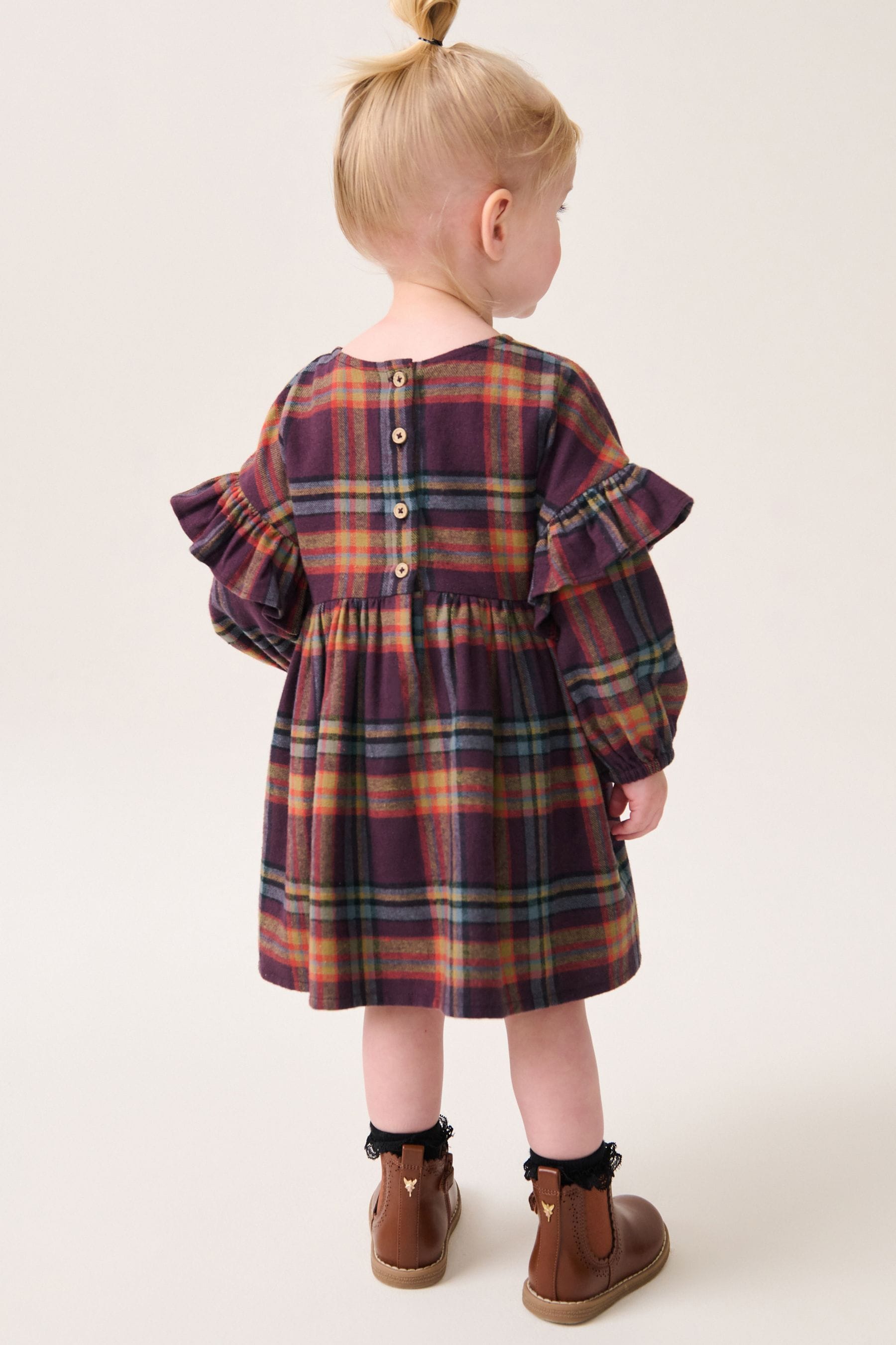 Purple 100% Cotton Check Frill Dress (3mths-8yrs)