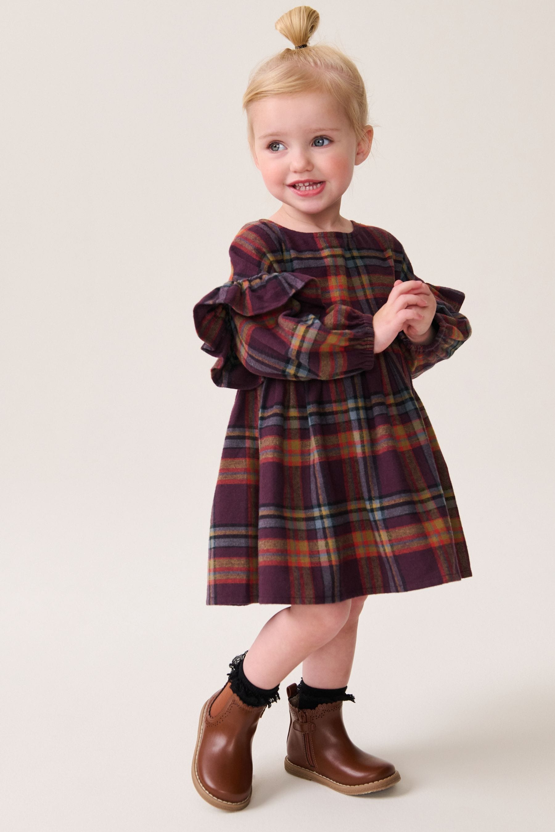 Purple 100% Cotton Check Frill Dress (3mths-8yrs)