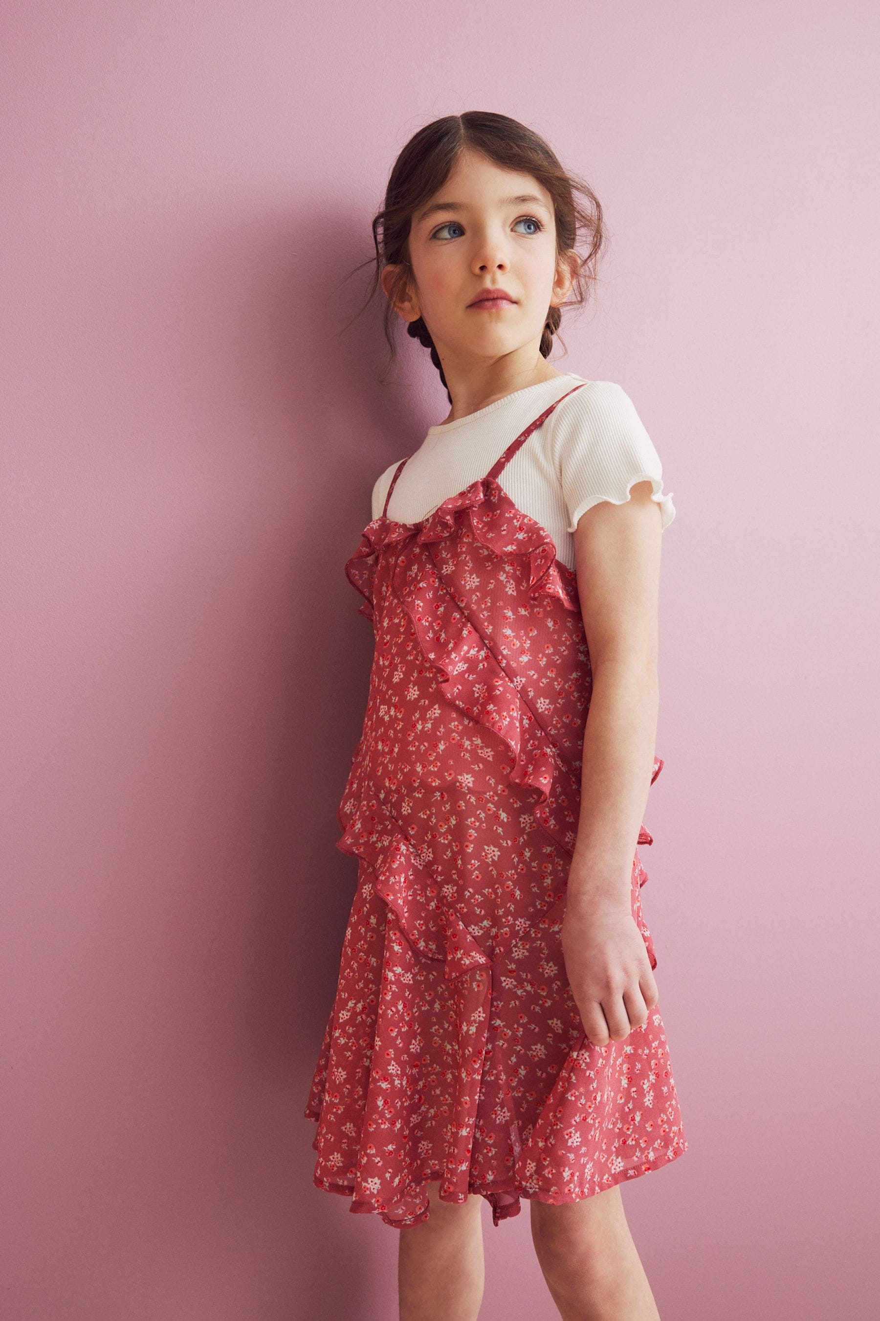 Pink Frill Slip Dress And T-shirt Set (3-16yrs)