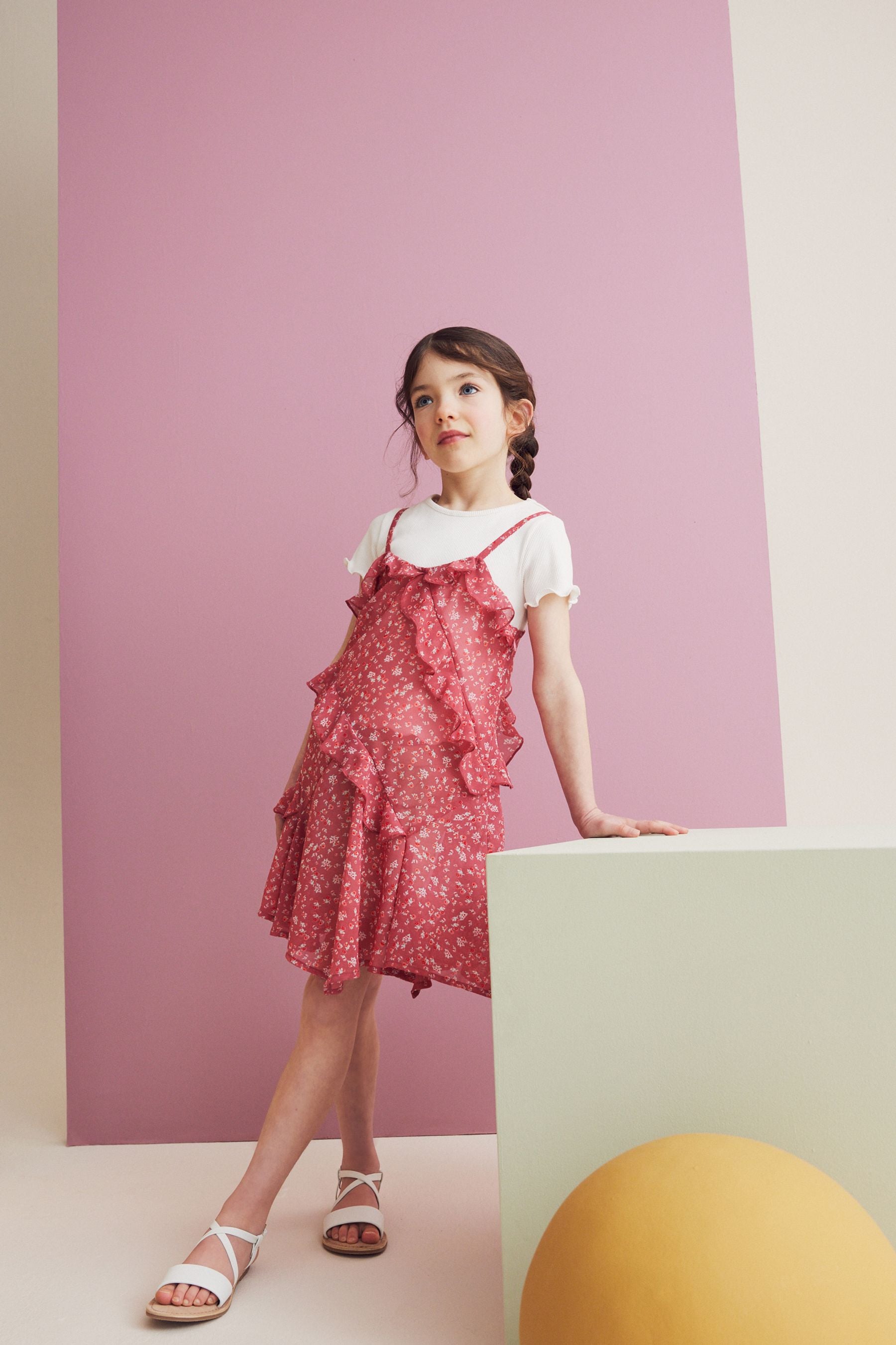 Pink Frill Slip Dress And T-shirt Set (3-16yrs)