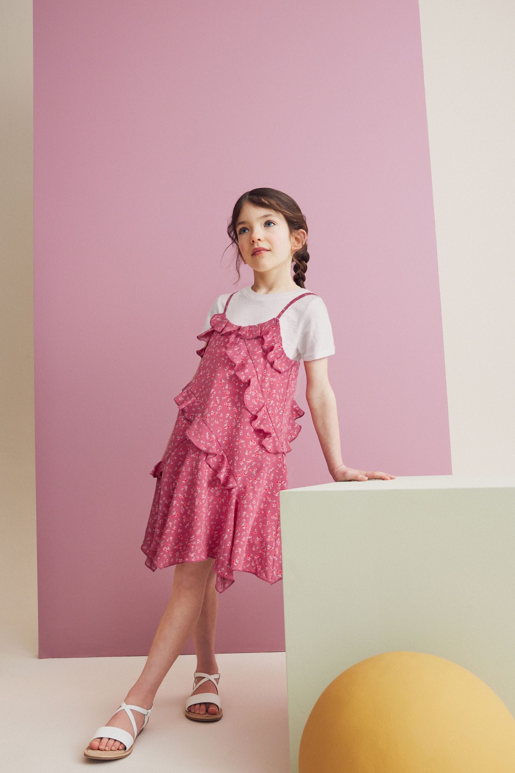 Pink 100% Cotton Frill Slip Dress And T-Shirt Set (3-16yrs)