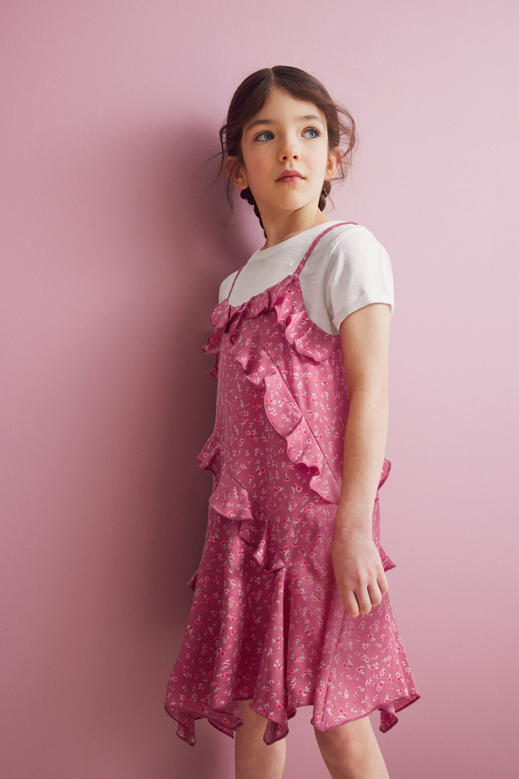 Pink 100% Cotton Frill Slip Dress And T-Shirt Set (3-16yrs)