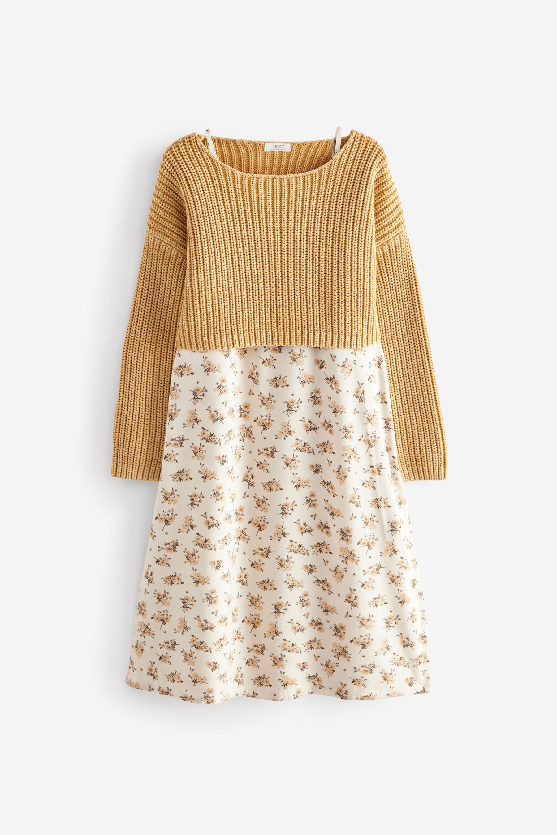 Yellow Ditsy 100% Cotton Slip Dress And Jumper Set (3-16yrs)