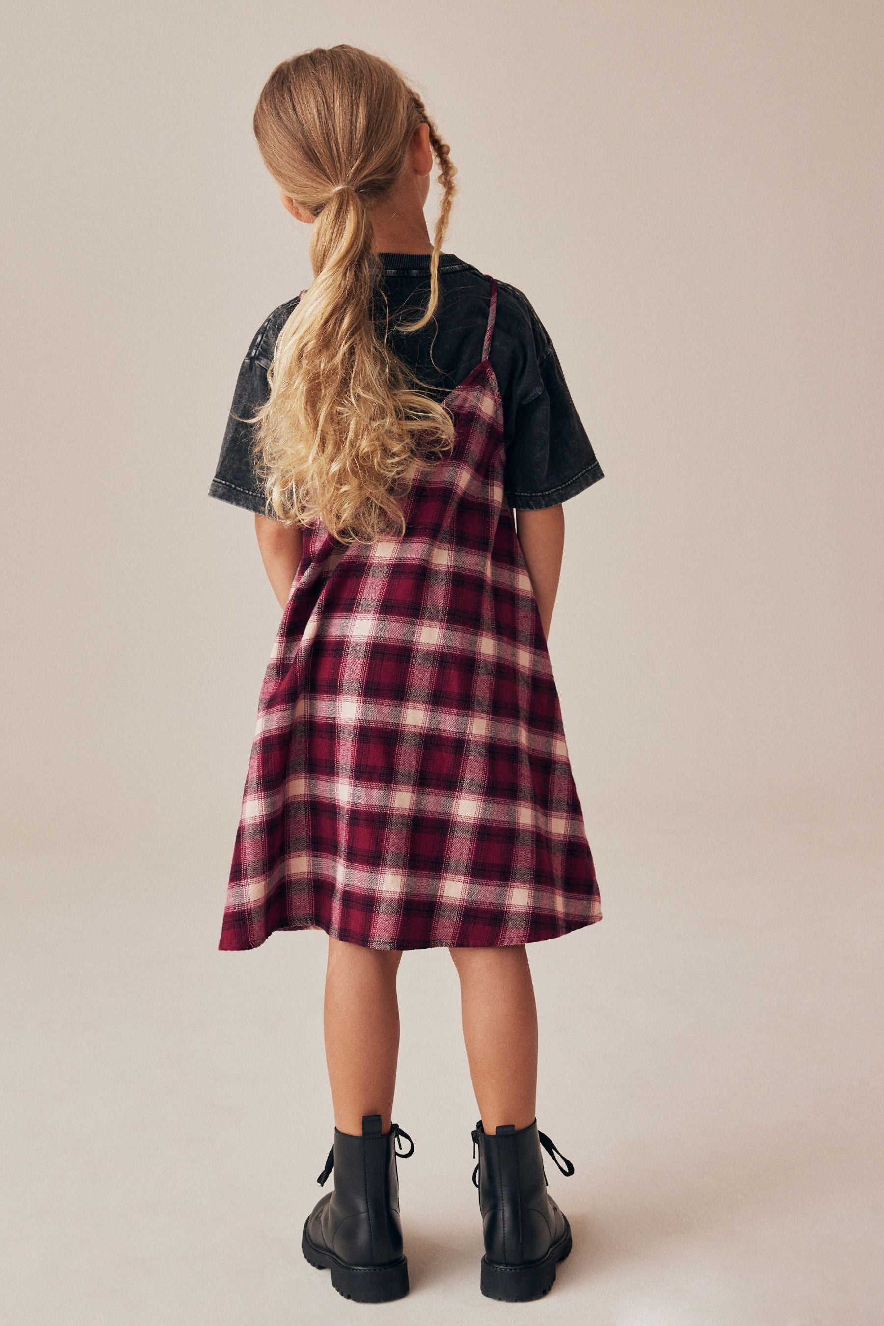 Berry Red Check Slip Dress And T-Shirt Set (3-16yrs)