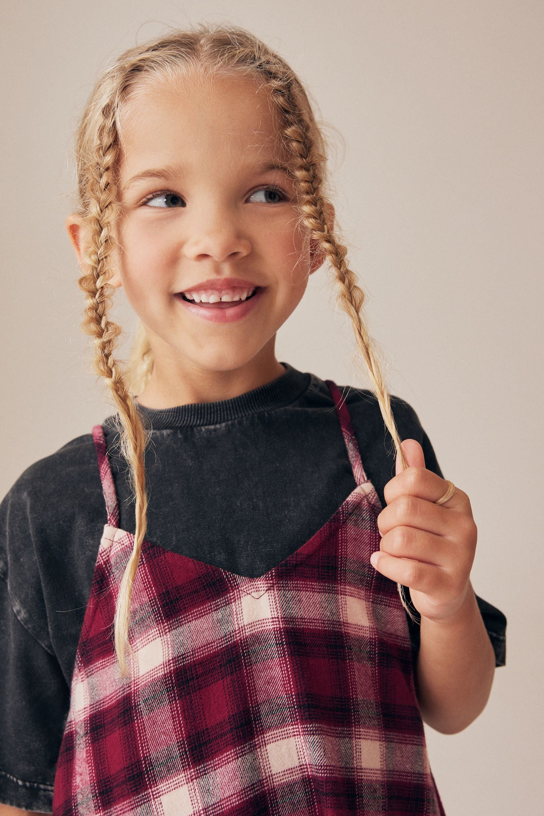 Berry Red Check Slip Dress And T-Shirt Set (3-16yrs)