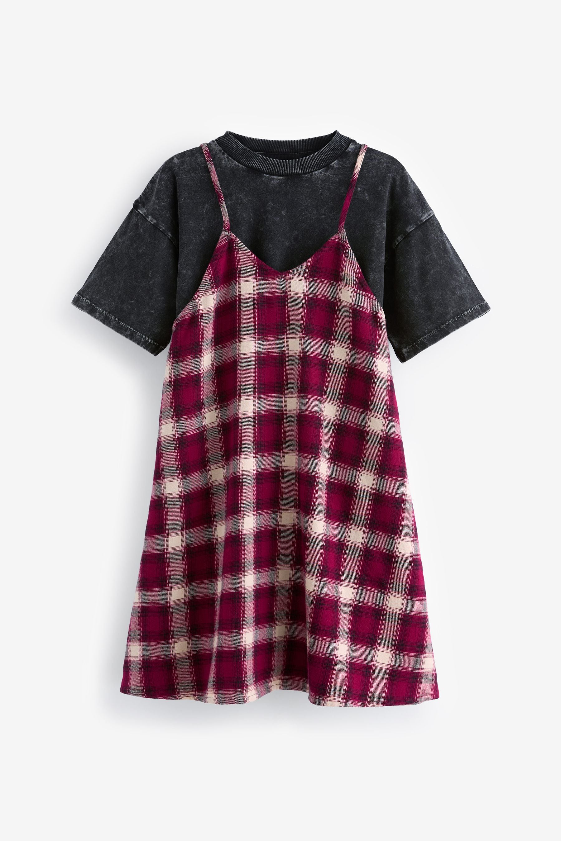 Berry Red Check Slip Dress And T-Shirt Set (3-16yrs)