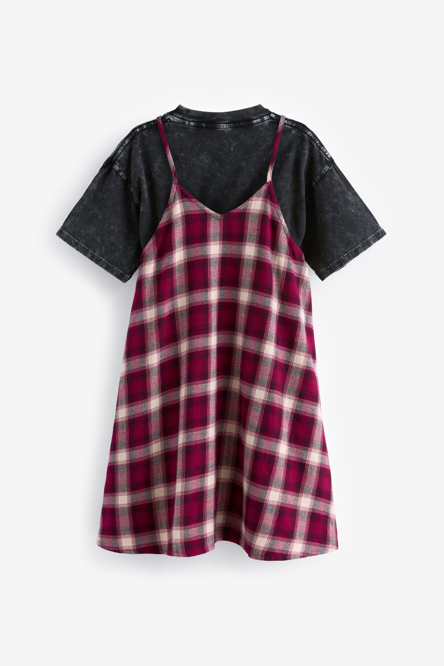 Berry Red Check Slip Dress And T-Shirt Set (3-16yrs)