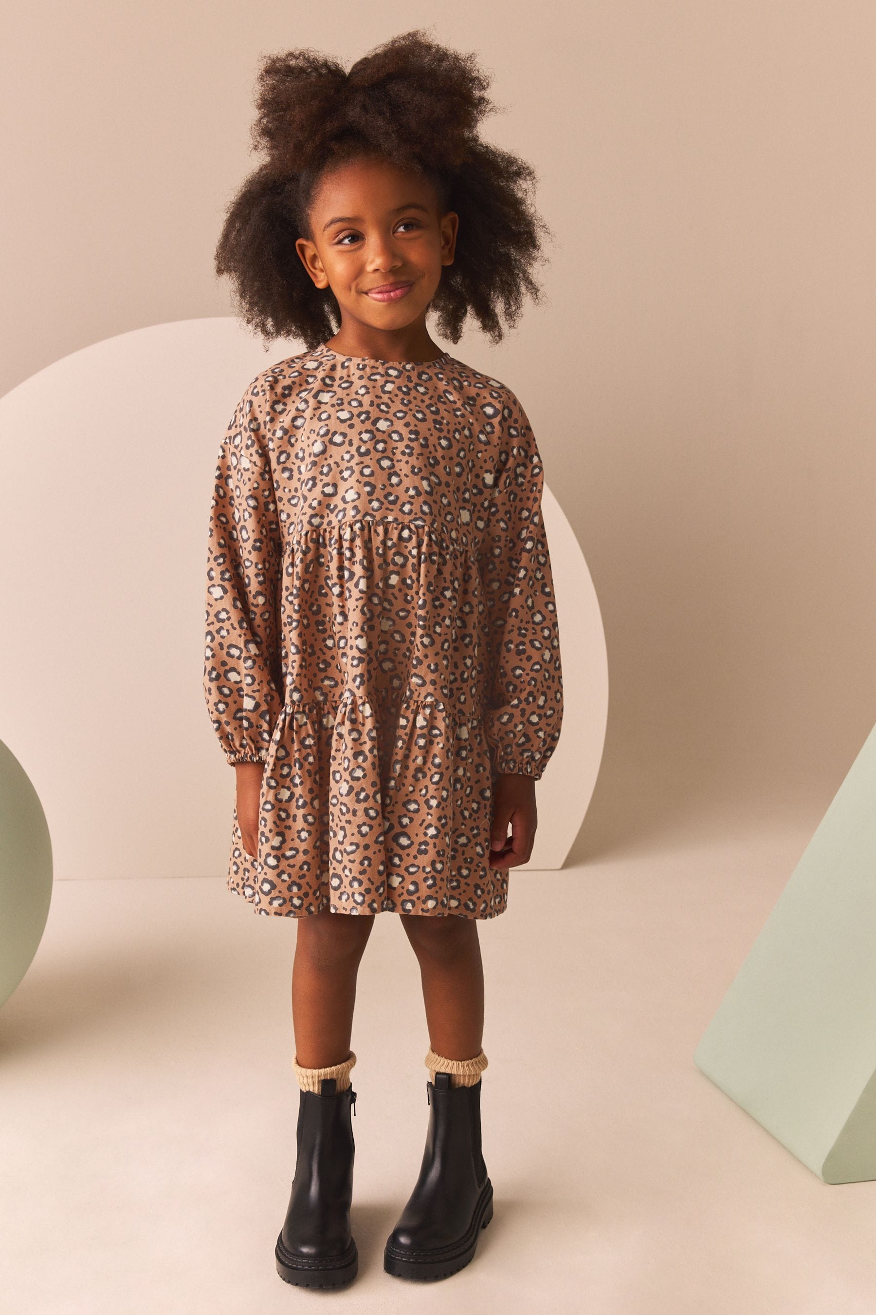 Animal Print Tiered 100% Cotton Dress (3-16yrs)