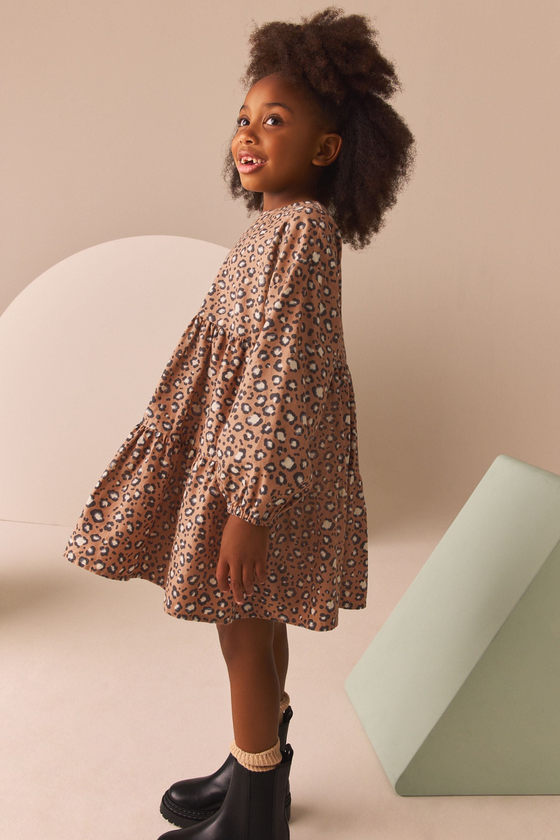 Animal Print Tiered 100% Cotton Dress (3-16yrs)