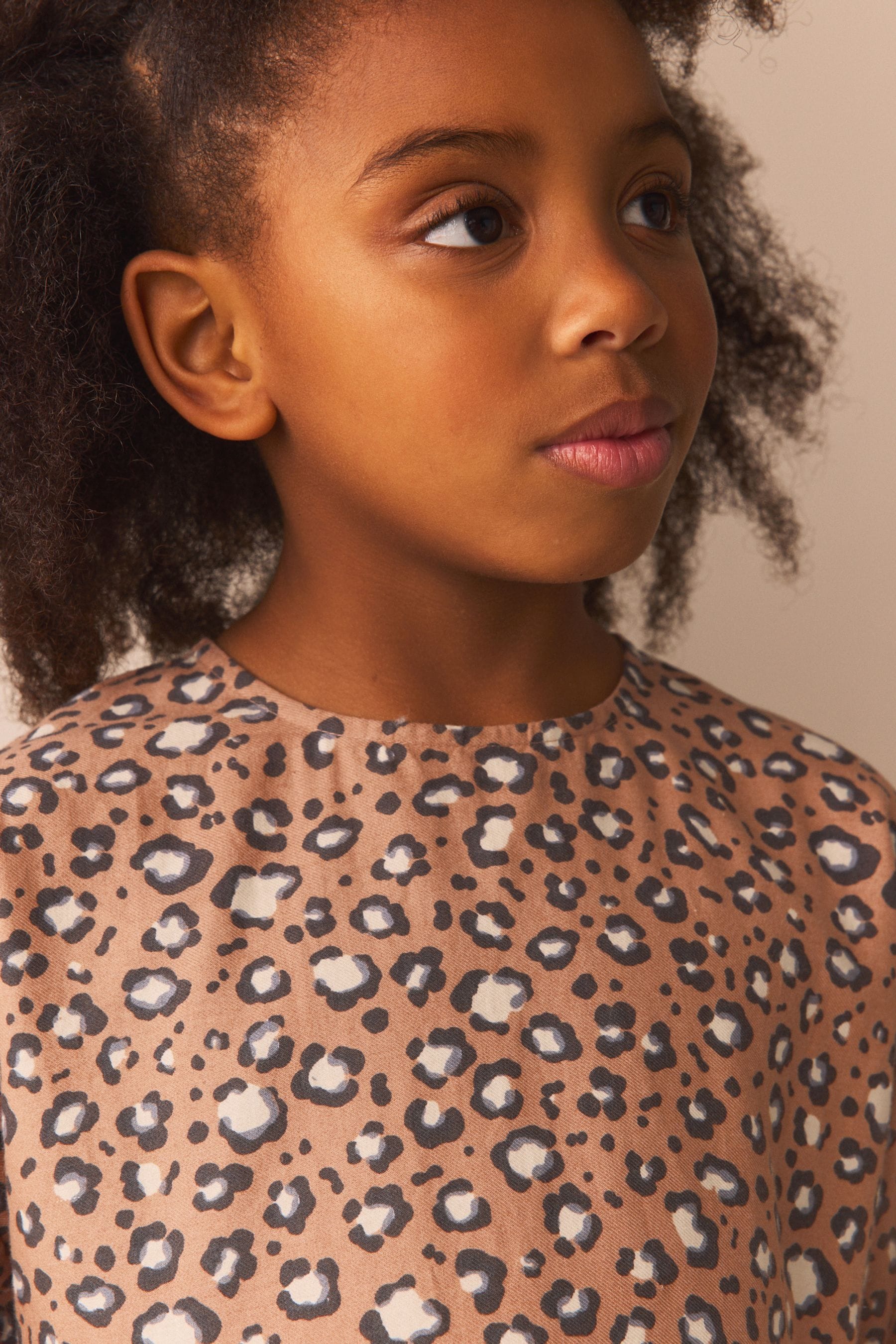 Animal Print Long Sleeve Tiered 100% Cotton Dress (3-16yrs)