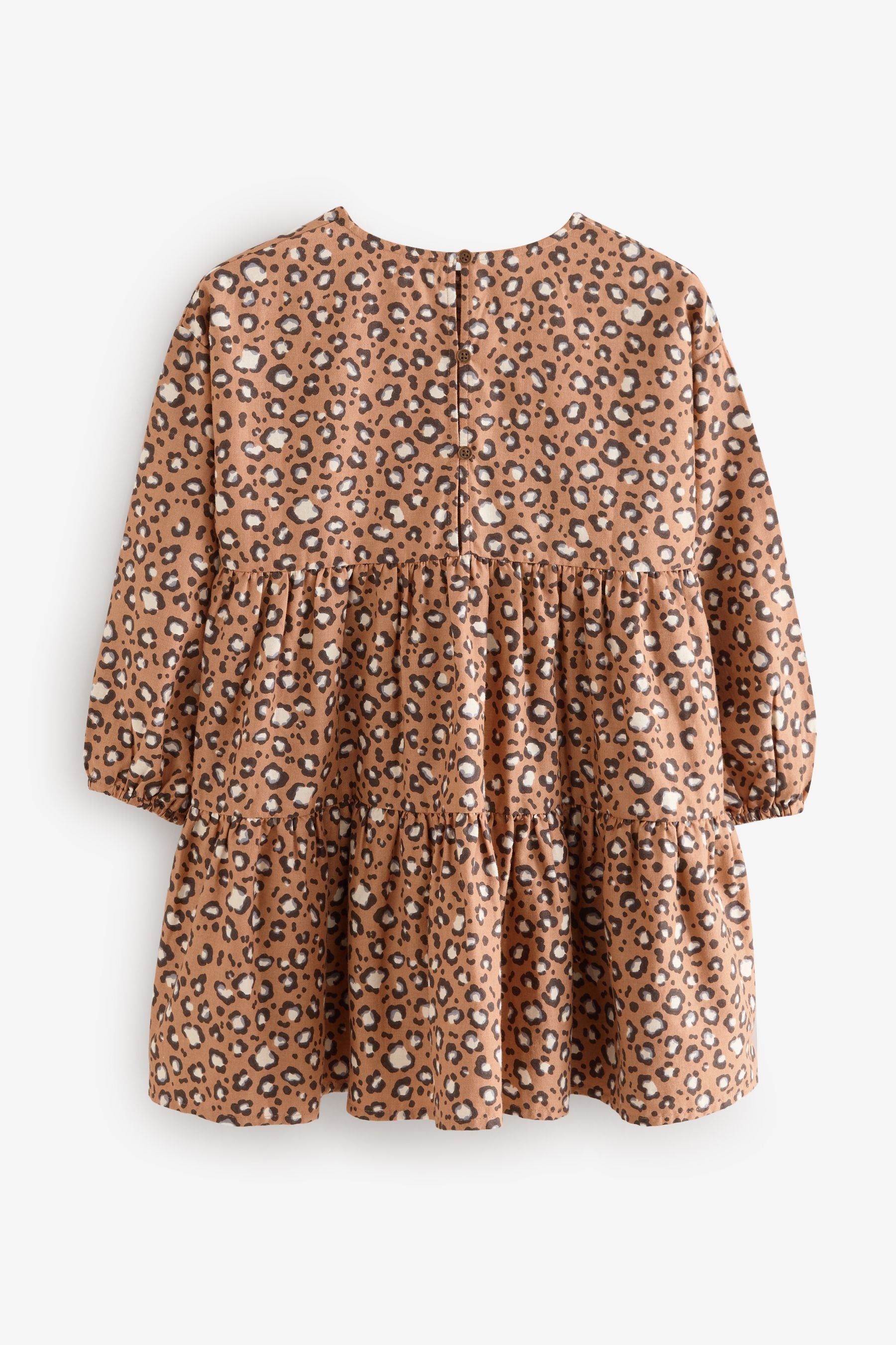 Animal Print Long Sleeve Tiered 100% Cotton Dress (3-16yrs)