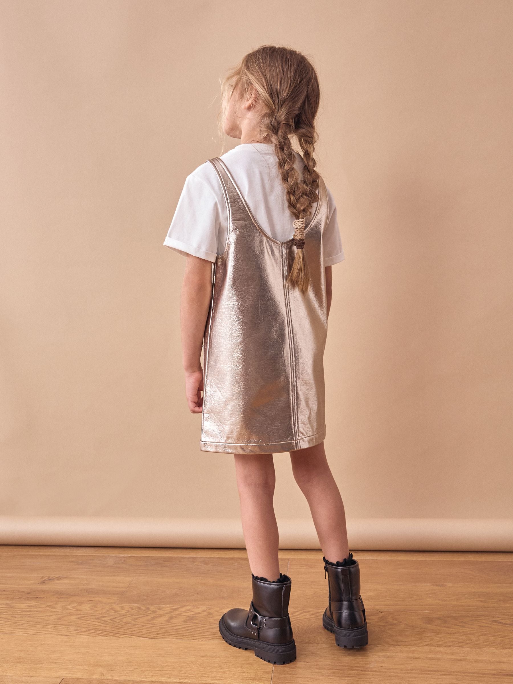 Soft Gold PU 100% Cotton Pinafore And T-Shirt Set (3-16yrs)