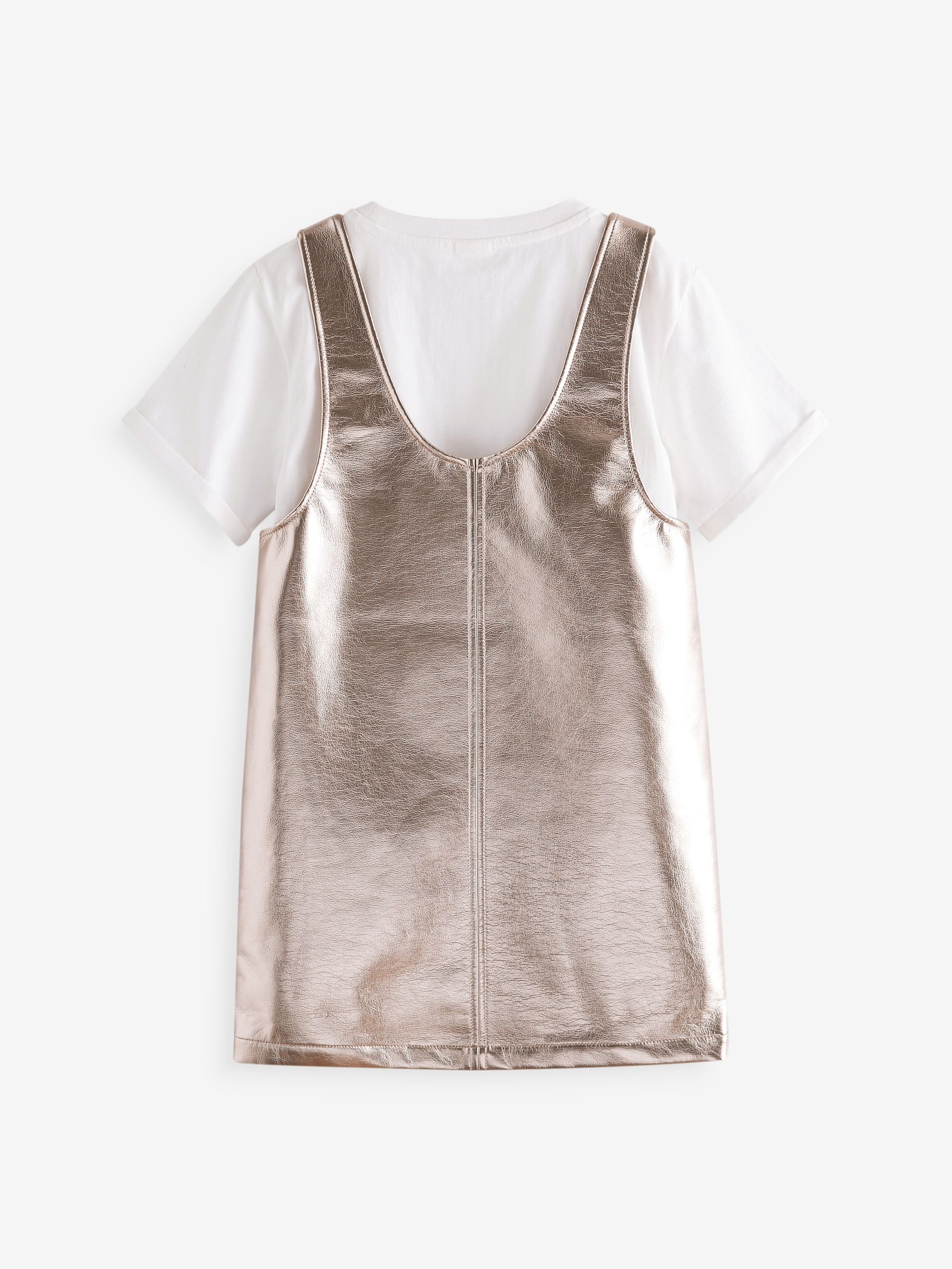 Soft Gold PU 100% Cotton Pinafore And T-Shirt Set (3-16yrs)