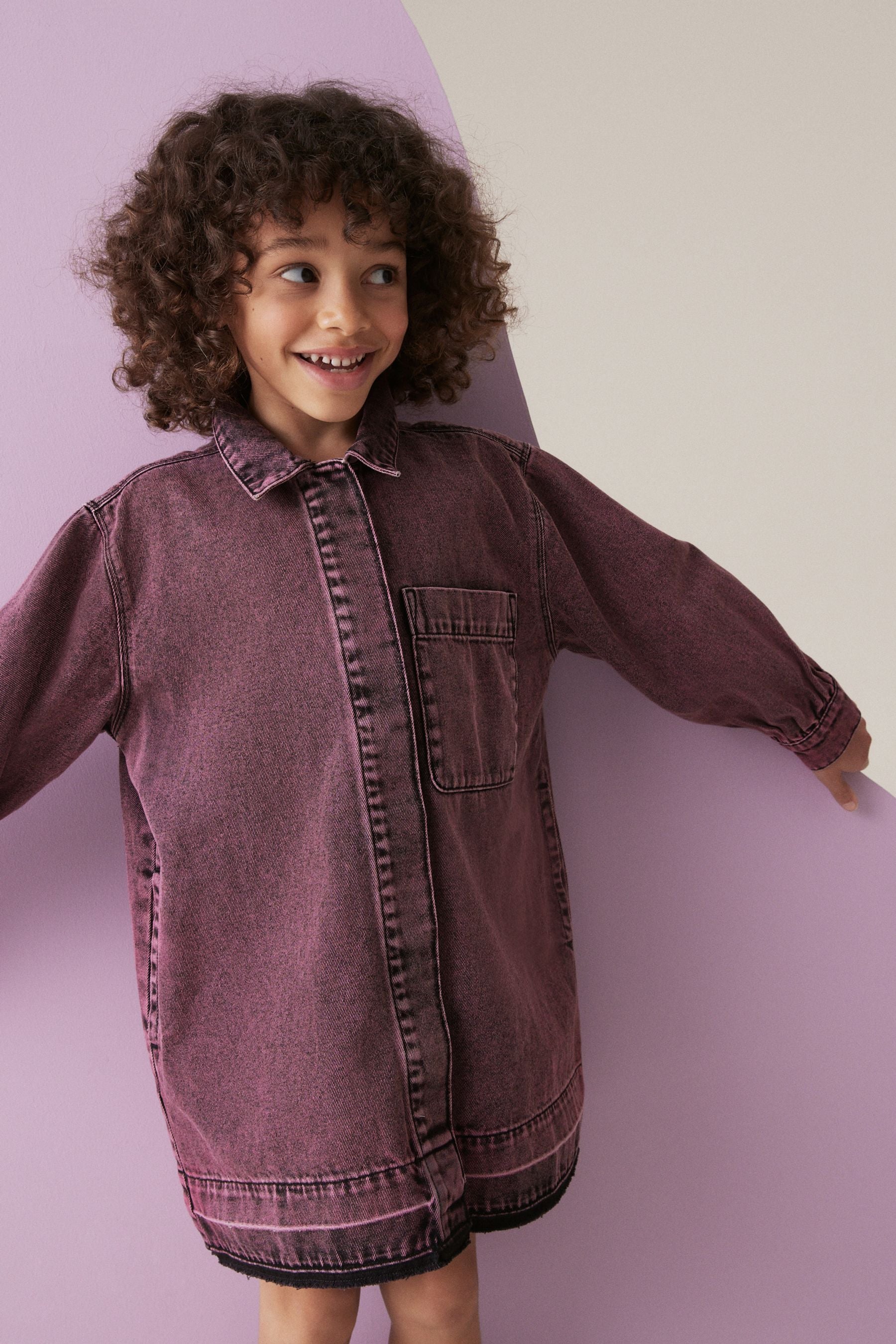 Dark Pink Denim 100% Cotton Shirt Dress (3-16yrs)