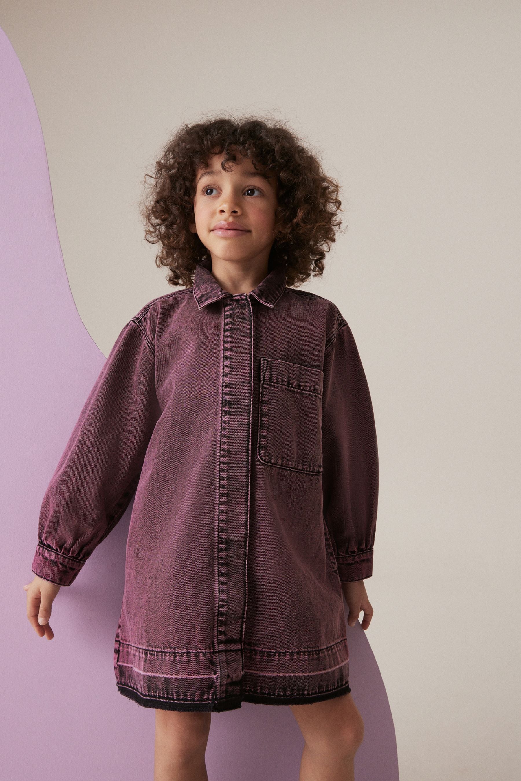 Dark Pink Denim 100% Cotton Shirt Dress (3-16yrs)