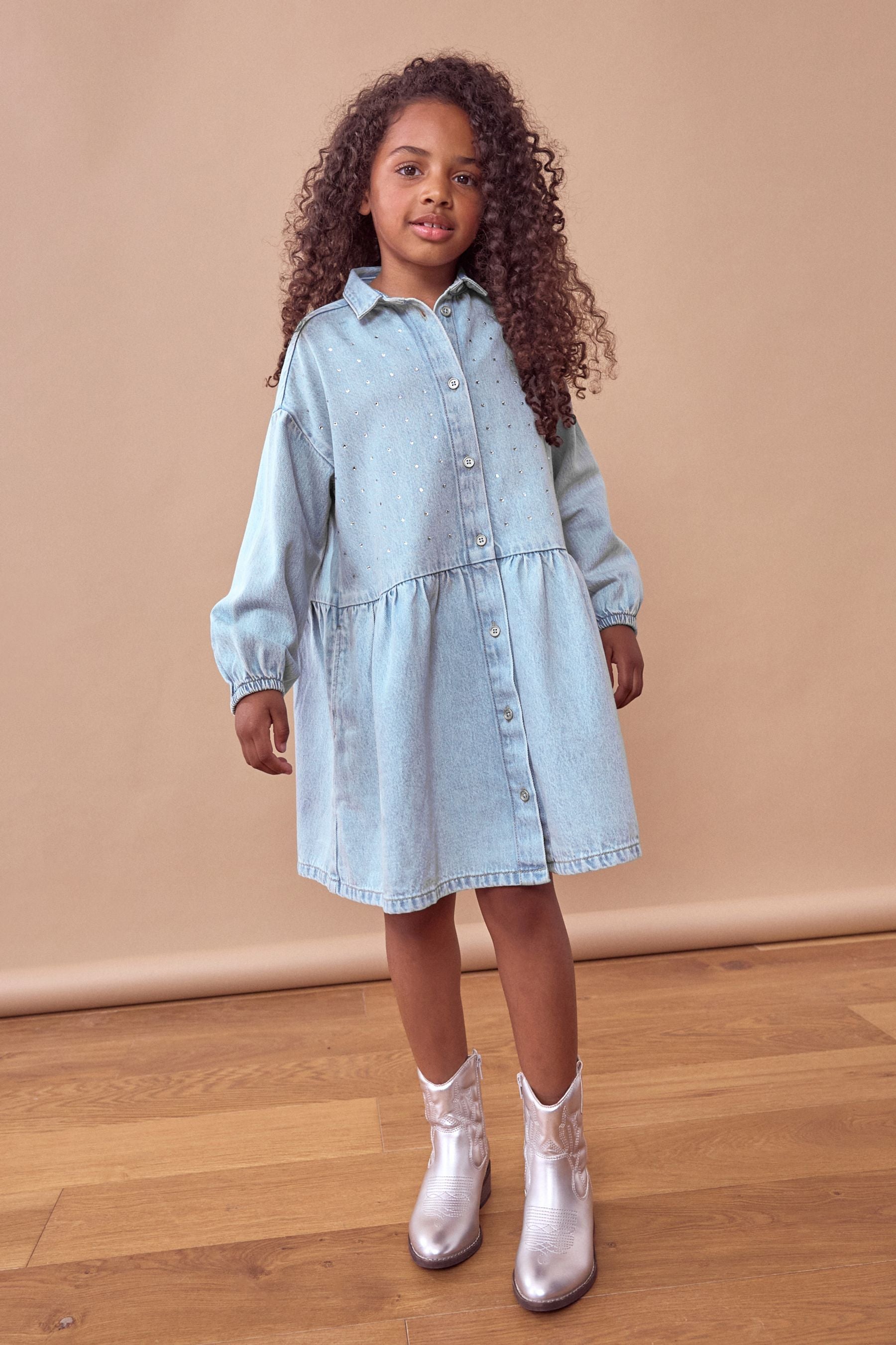 Blue Diamante Denim Dress (3-16yrs)