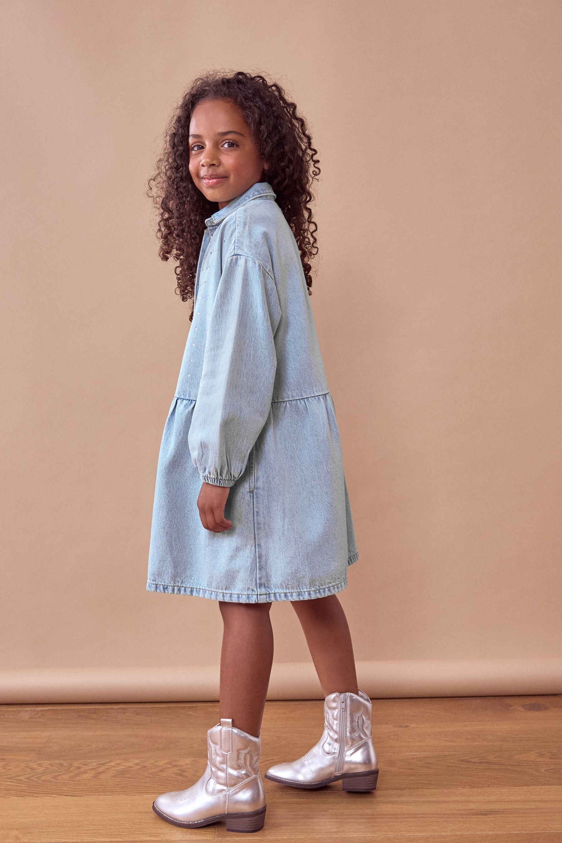 Blue Diamante Denim Dress (3-16yrs)