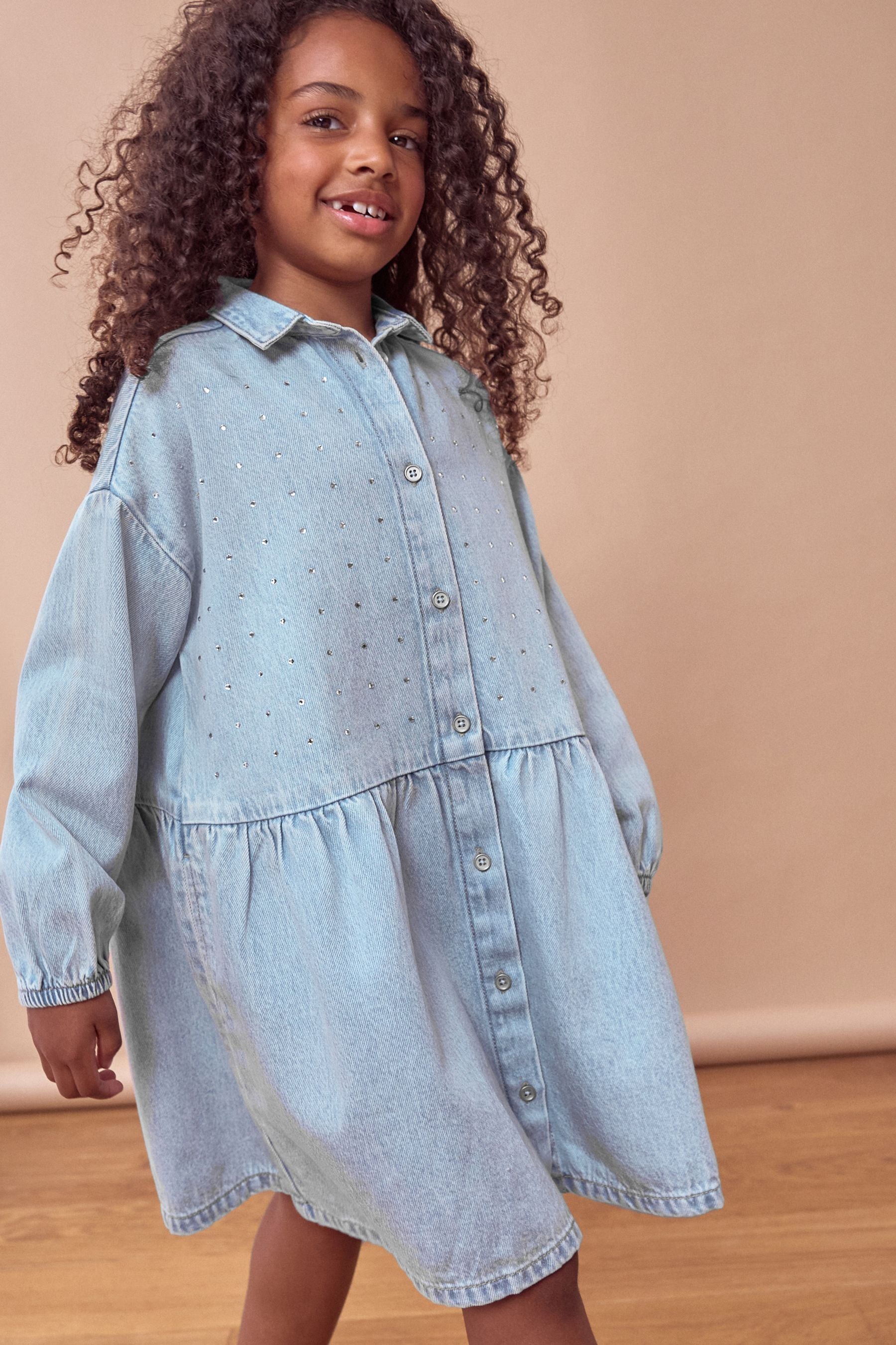 Blue Diamante Denim Dress (3-16yrs)