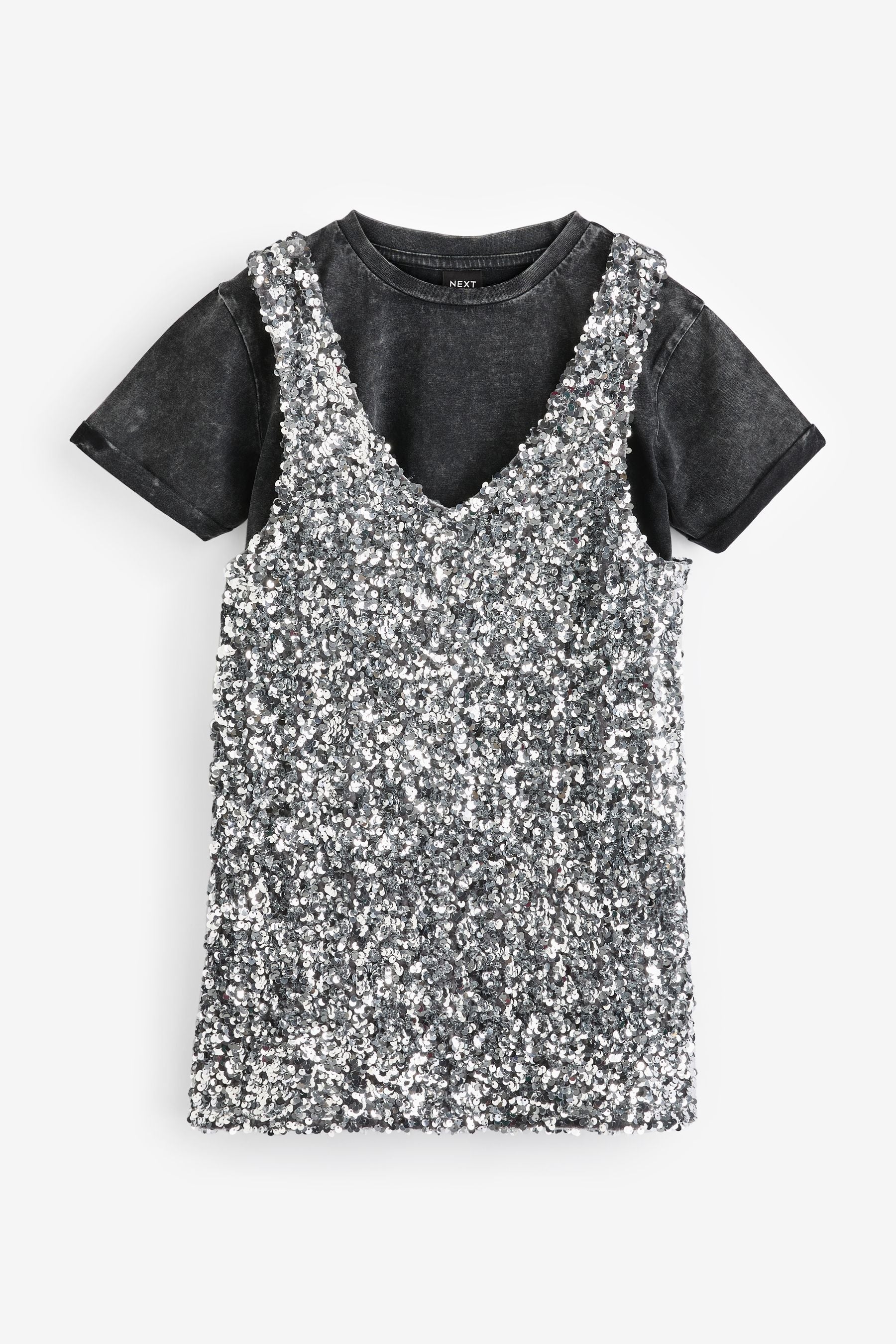 Silver Sequin Pinafore And T-Shirt Set (3-16yrs)