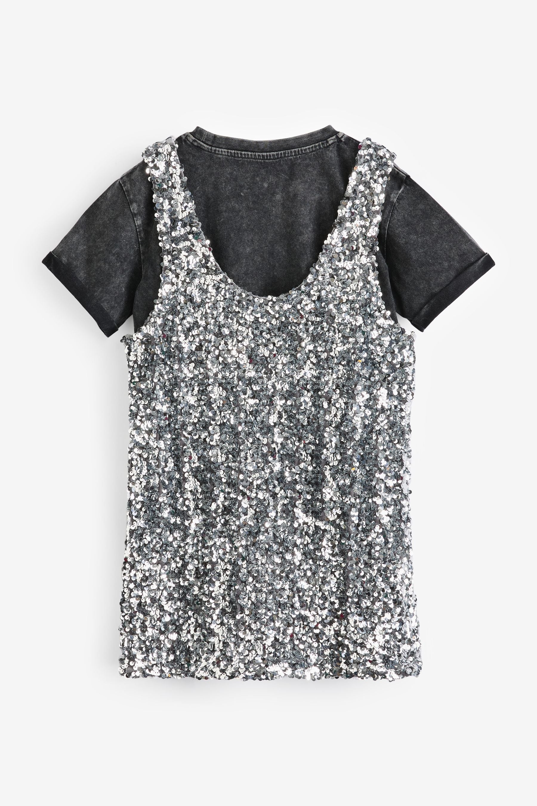 Silver Sequin Pinafore And T-Shirt Set (3-16yrs)