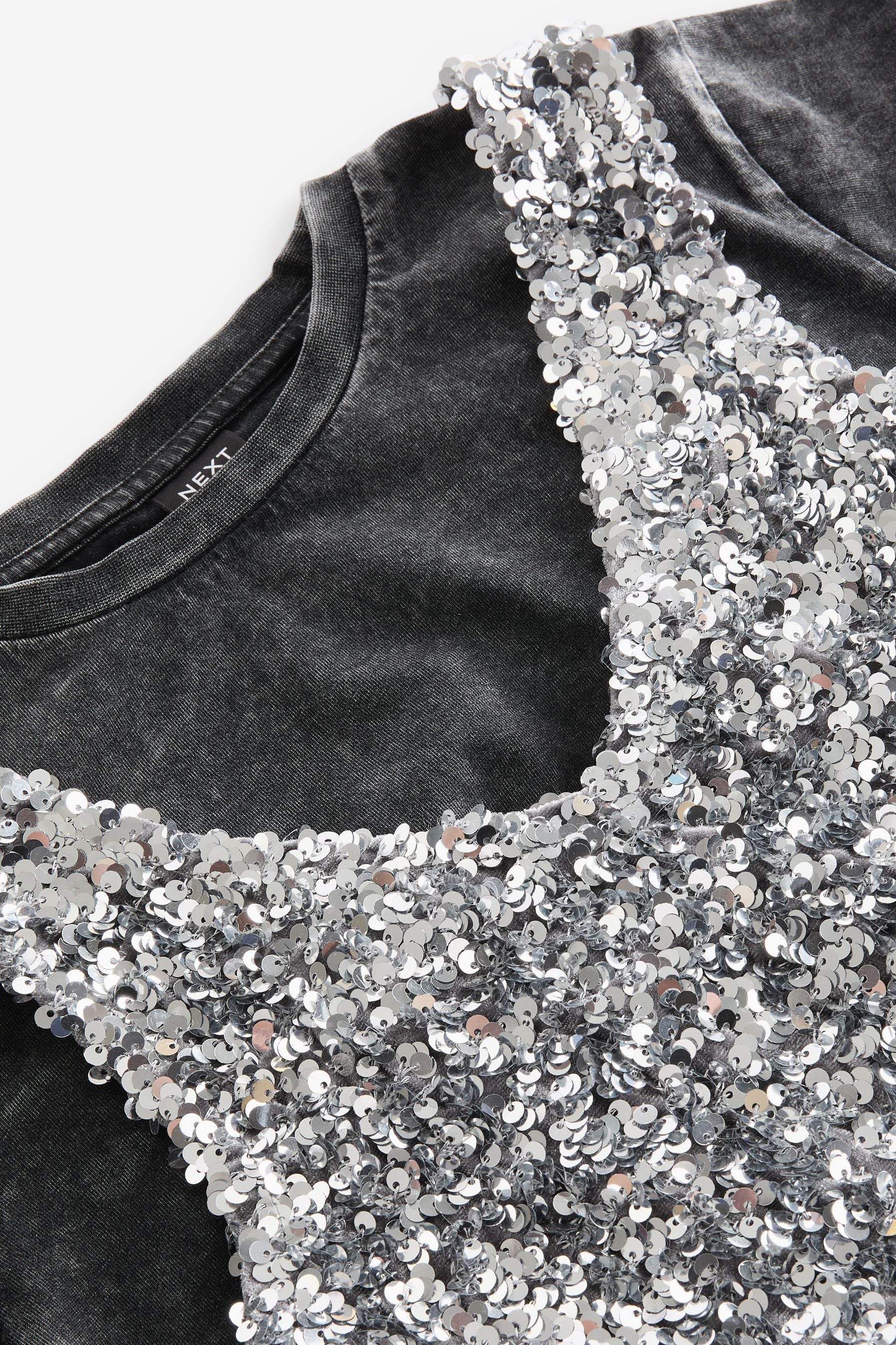 Silver Sequin Pinafore And T-Shirt Set (3-16yrs)