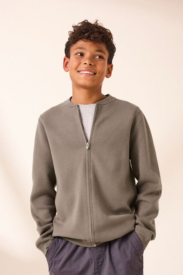 Neutral Knitted Zip Through Bomber Cardigan (3-16yrs)