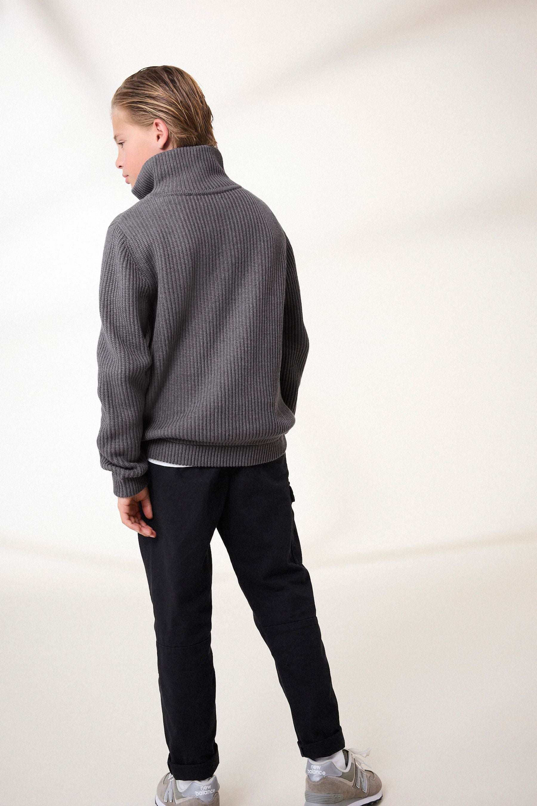 Charcoal Grey Utility Knitted Quarter Zip Jumper (3-16yrs)