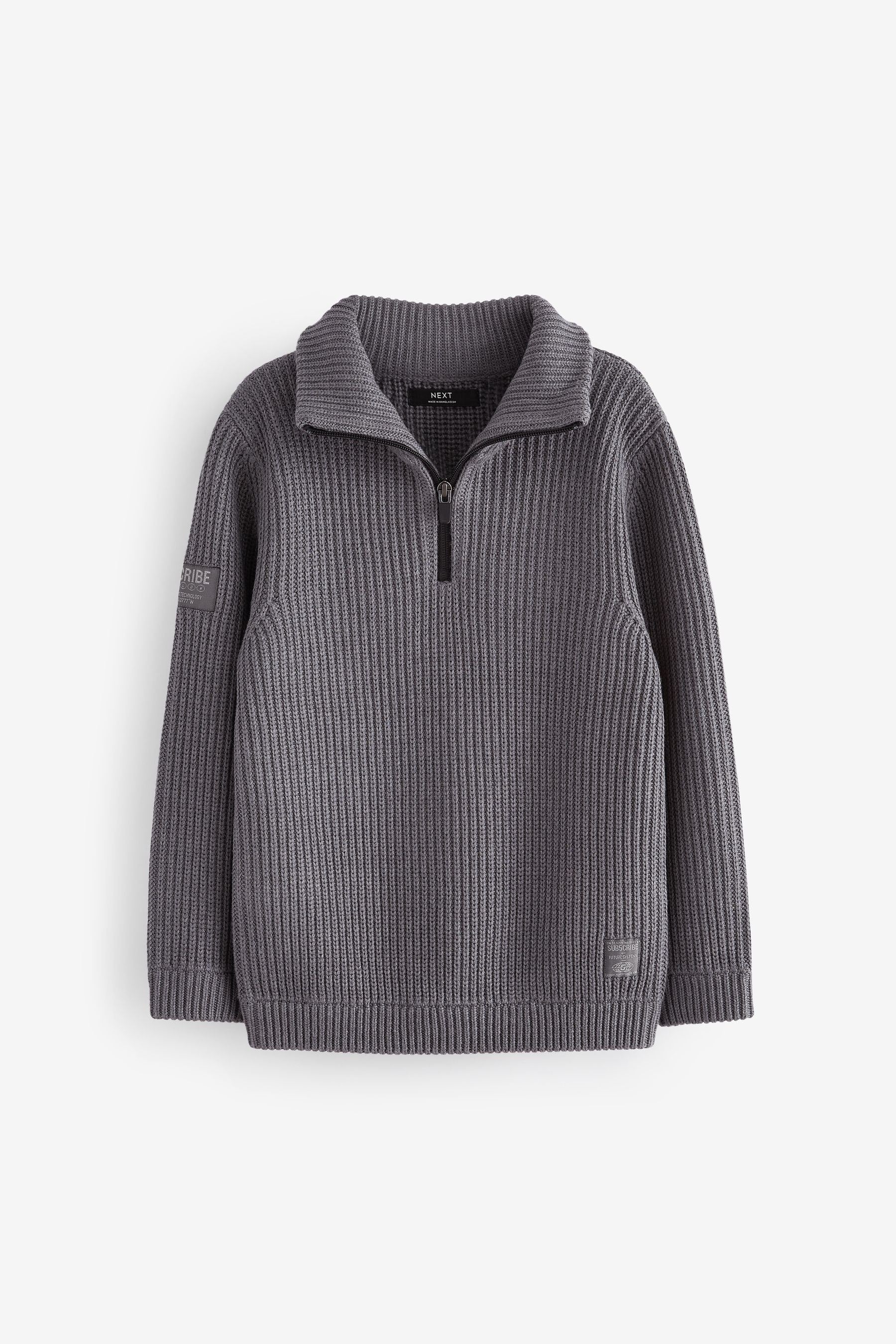 Charcoal Grey Utility Knitted Zip Neck Jumper (3-16yrs)