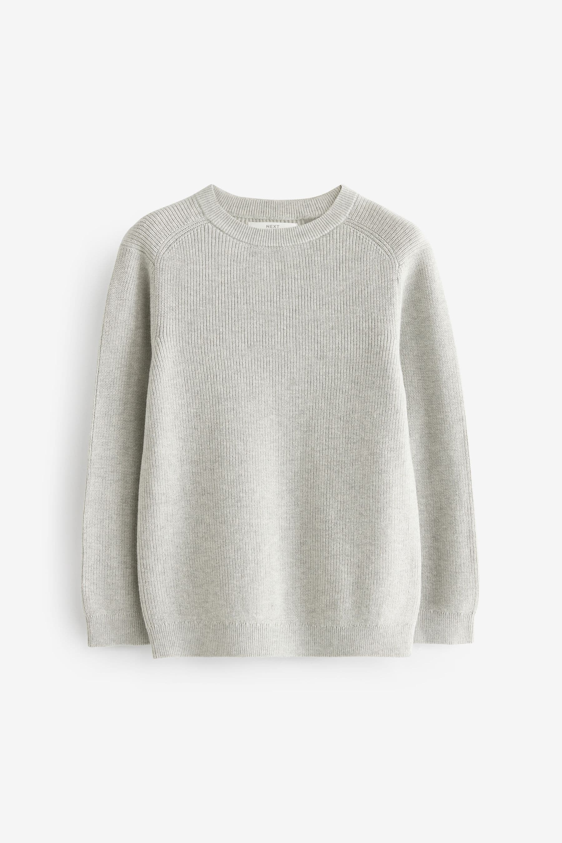 Grey 100% Cotton Crew Neck Knitted Jumper (3-16yrs)