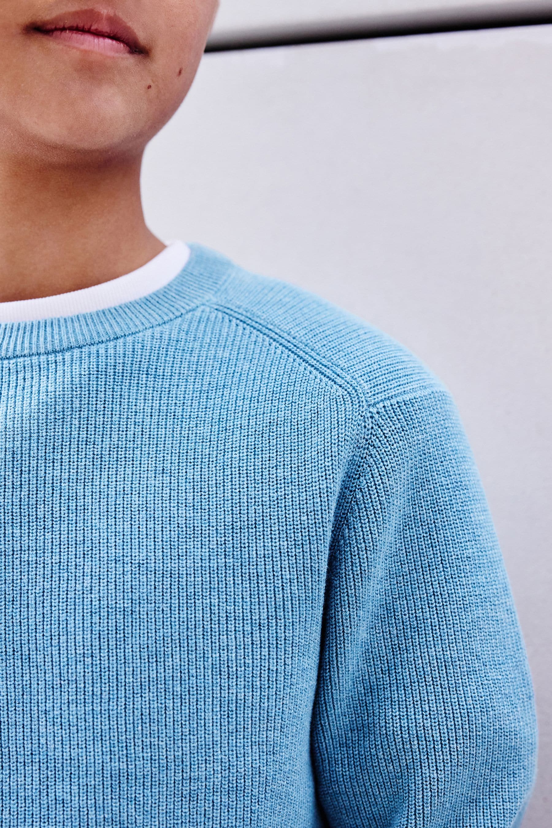 Blue 100% Cotton Crew Neck Knitted Jumper (3-16yrs)