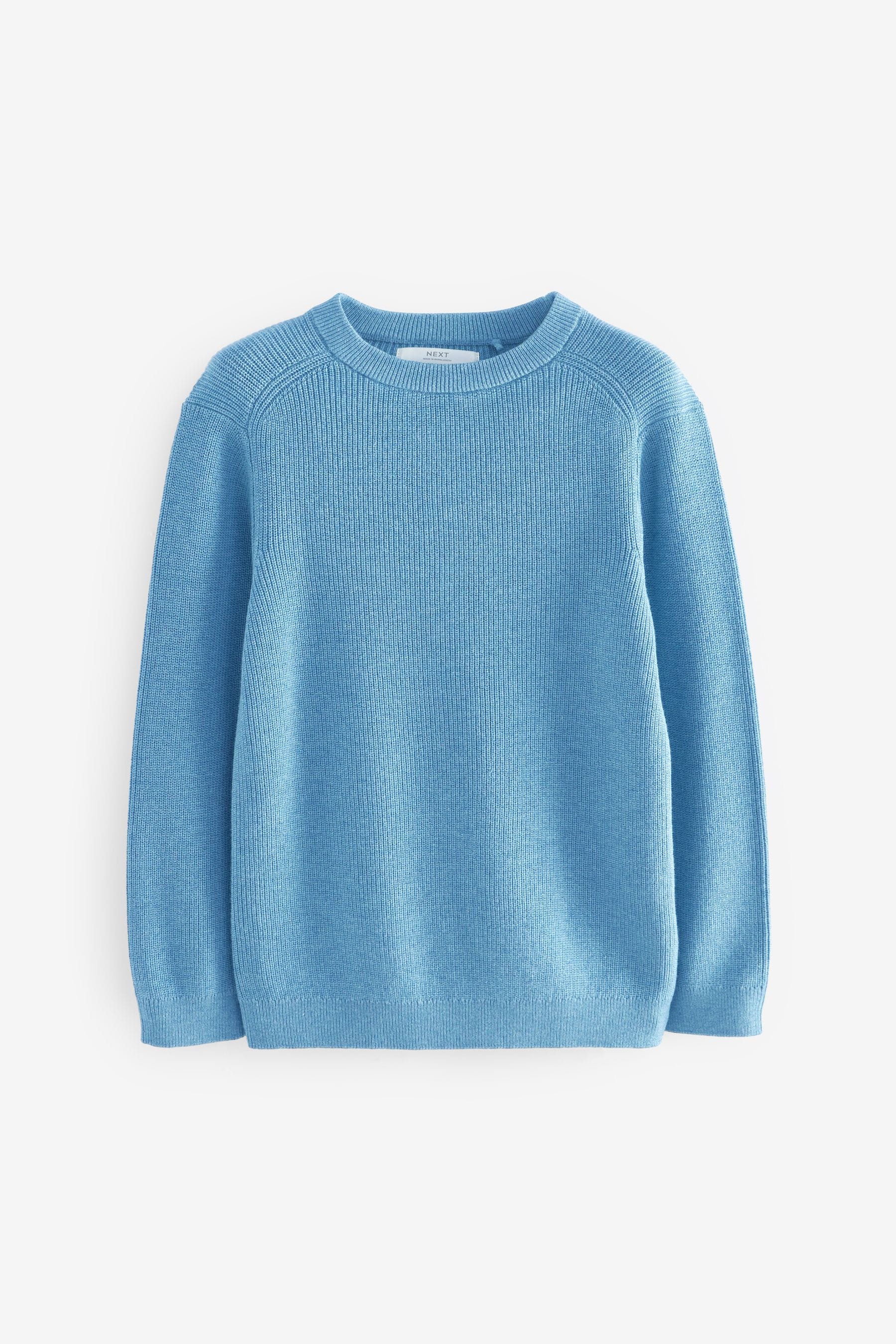 Blue 100% Cotton Crew Neck Knitted Jumper (3-16yrs)