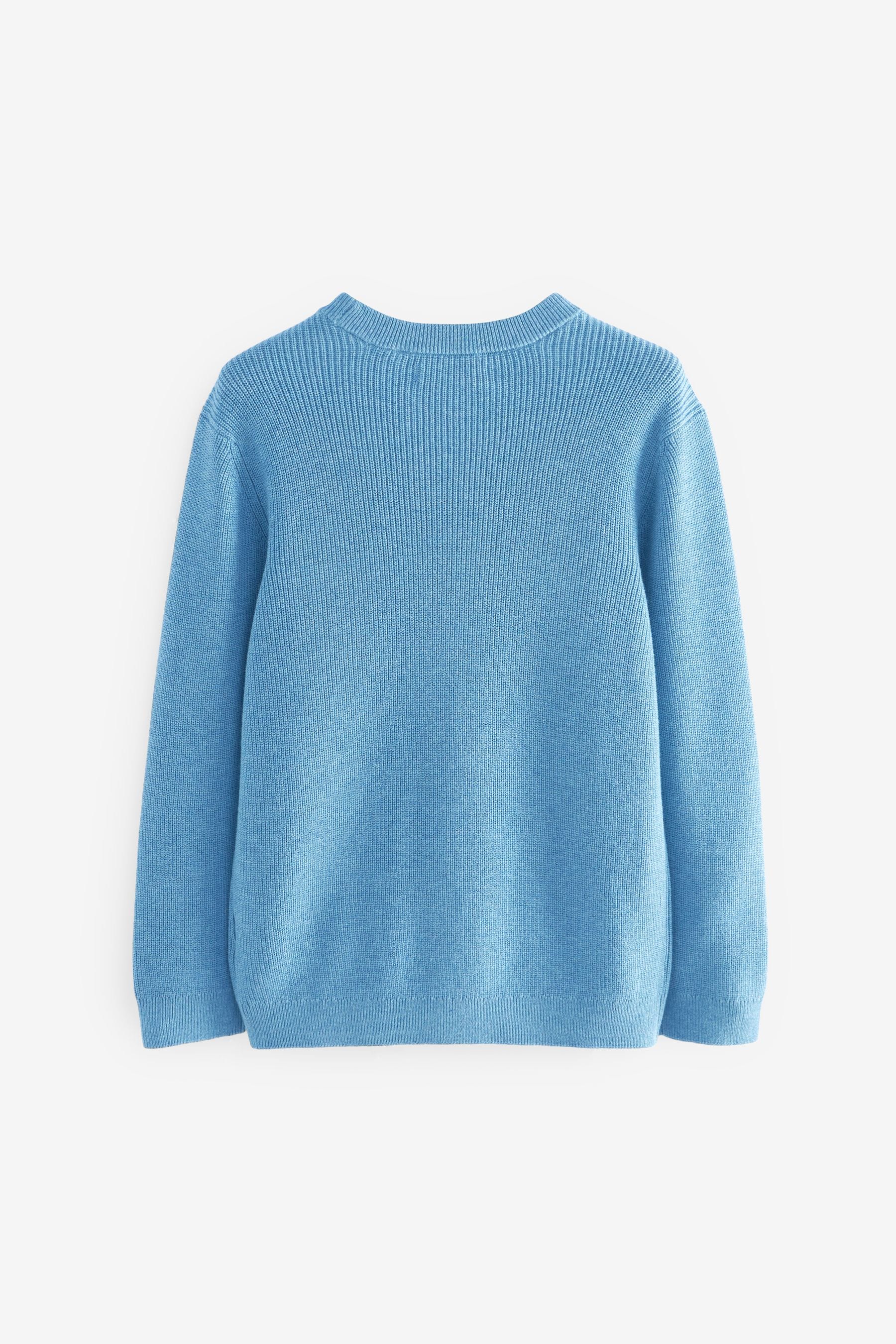 Blue 100% Cotton Crew Neck Knitted Jumper (3-16yrs)