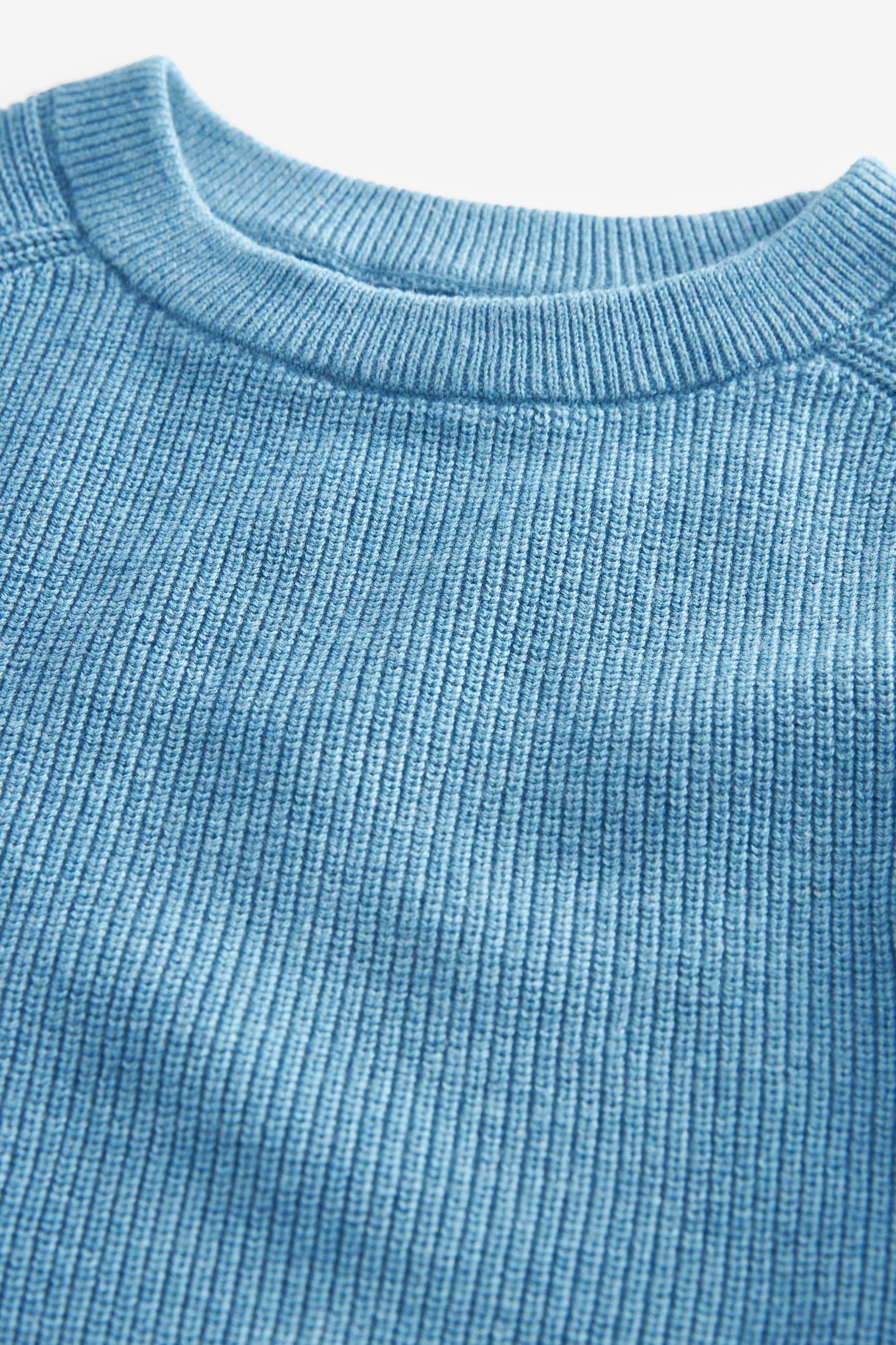 Blue 100% Cotton Crew Neck Knitted Jumper (3-16yrs)