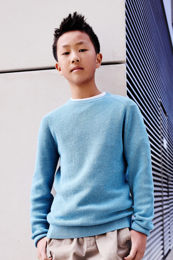 Blue 100% Cotton Crew Neck Knitted Jumper (3-16yrs)