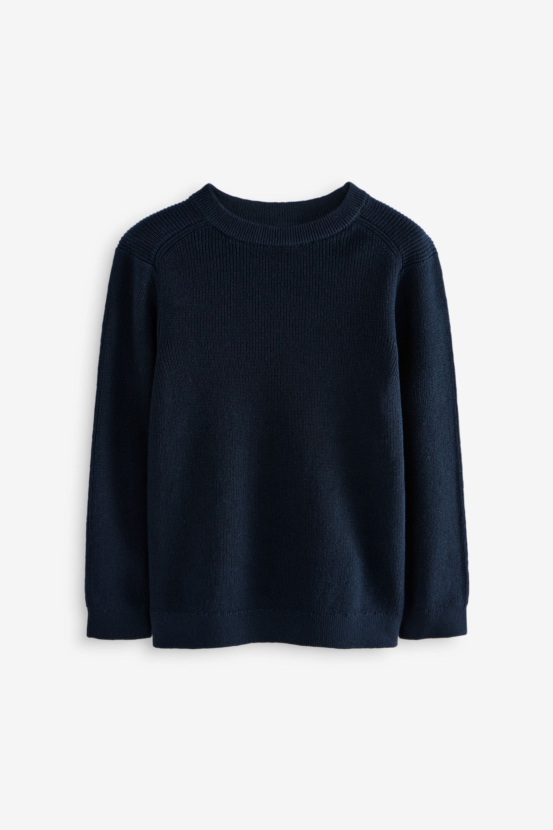 Navy Blue 100% Cotton Crew Neck Knitted Jumper (3-16yrs)