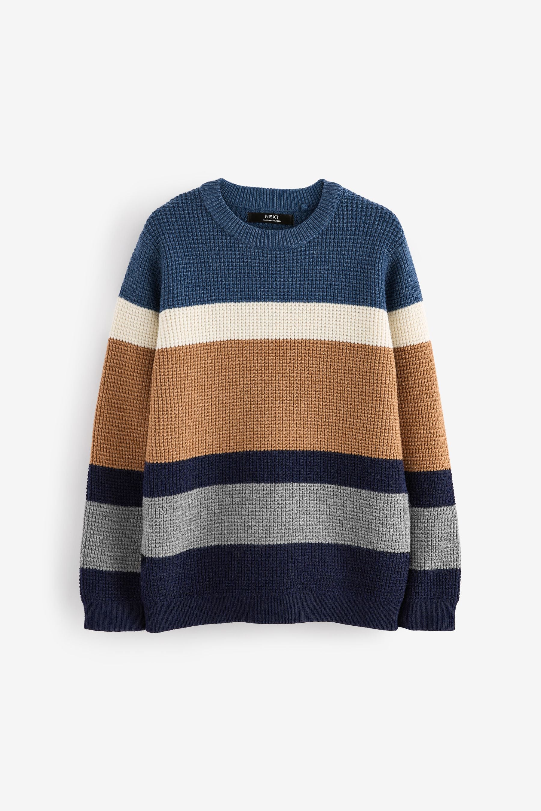 Blue/Neutral Stripe Knitted Crew Neck Jumper (3-16yrs)