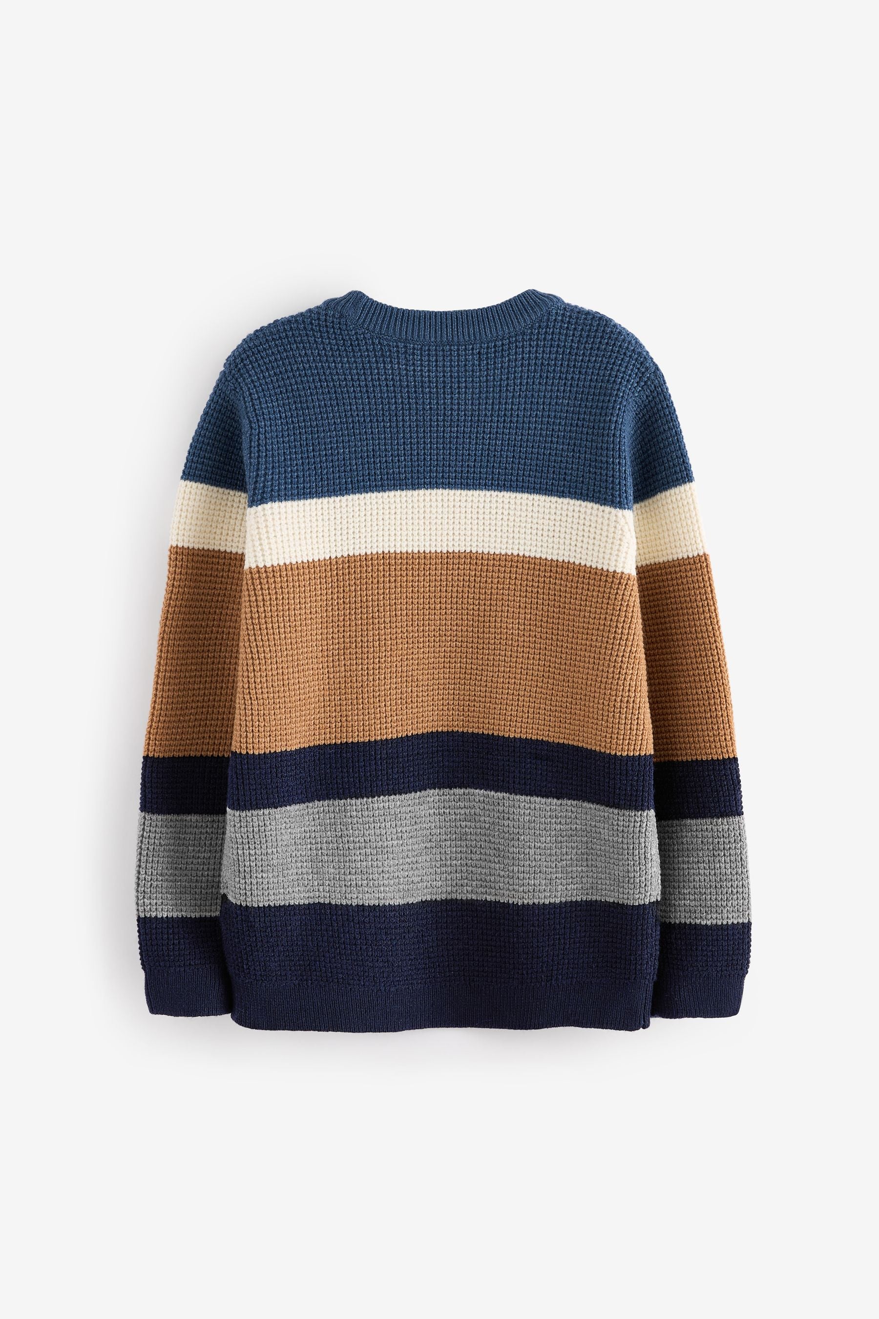 Blue/Neutral Stripe Knitted Crew Neck Jumper (3-16yrs)