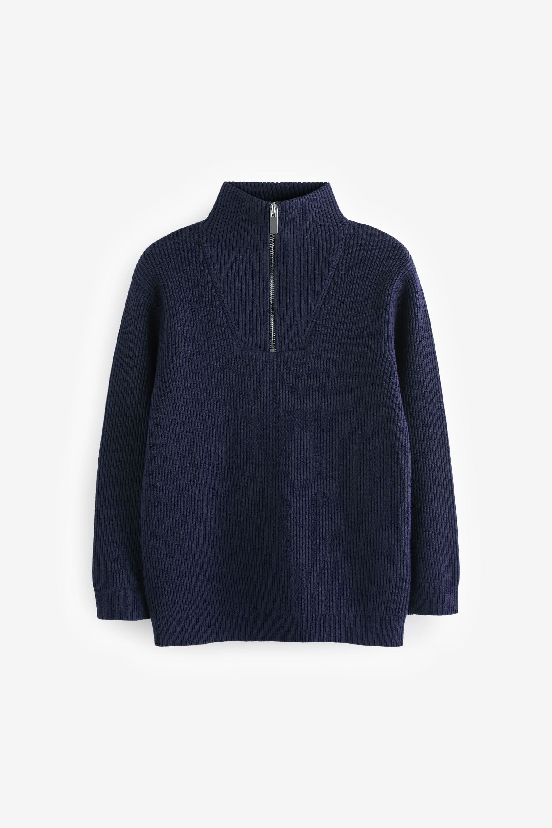 Navy Blue Knitted Zip Neck Jumper (3-16yrs)